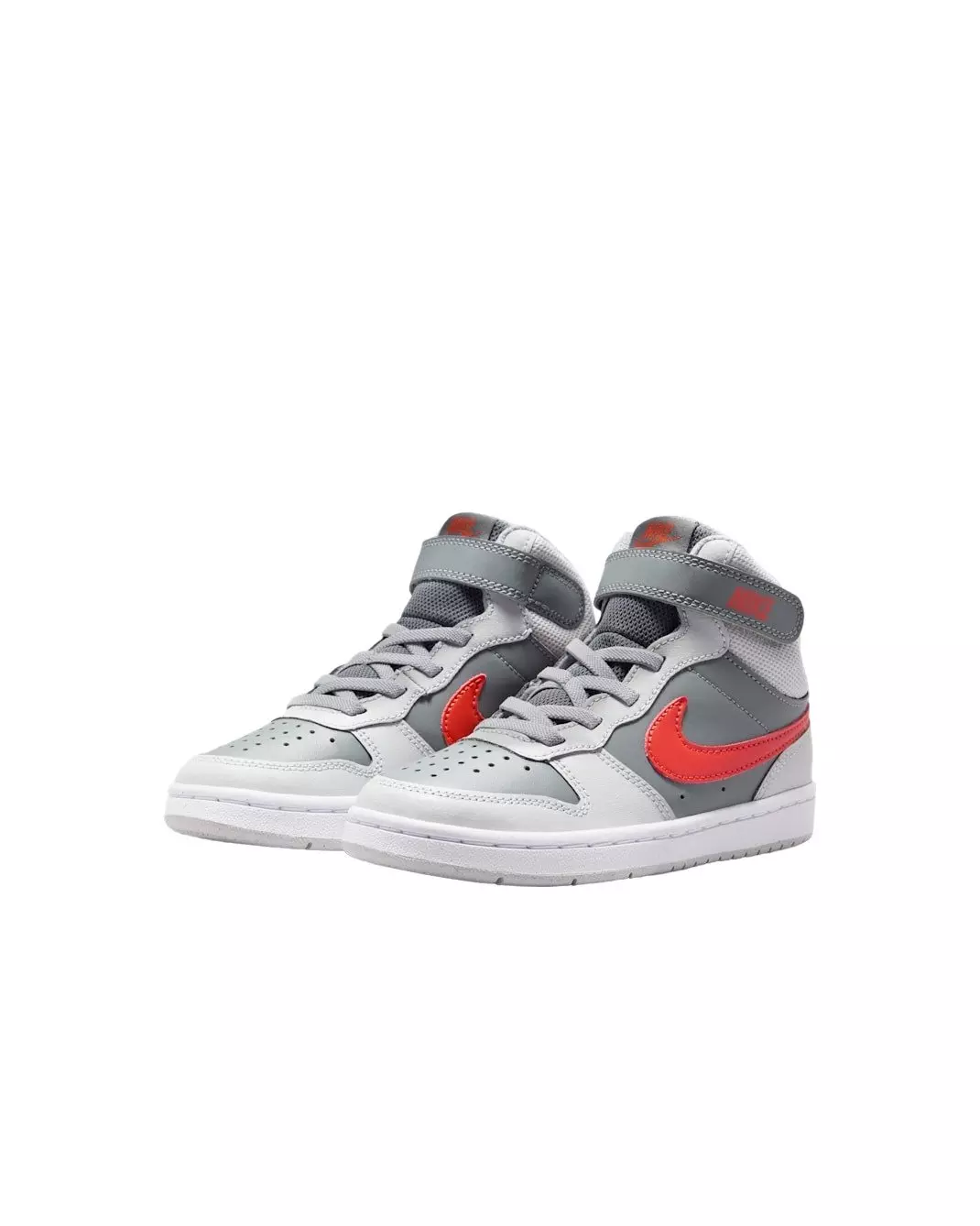 Nike Court Borough Mid 2 "Smoke Grey/Grey Fog/White/Picante Red" Preschool Boys' Shoe - GREY/GREY/WHITE/RED
