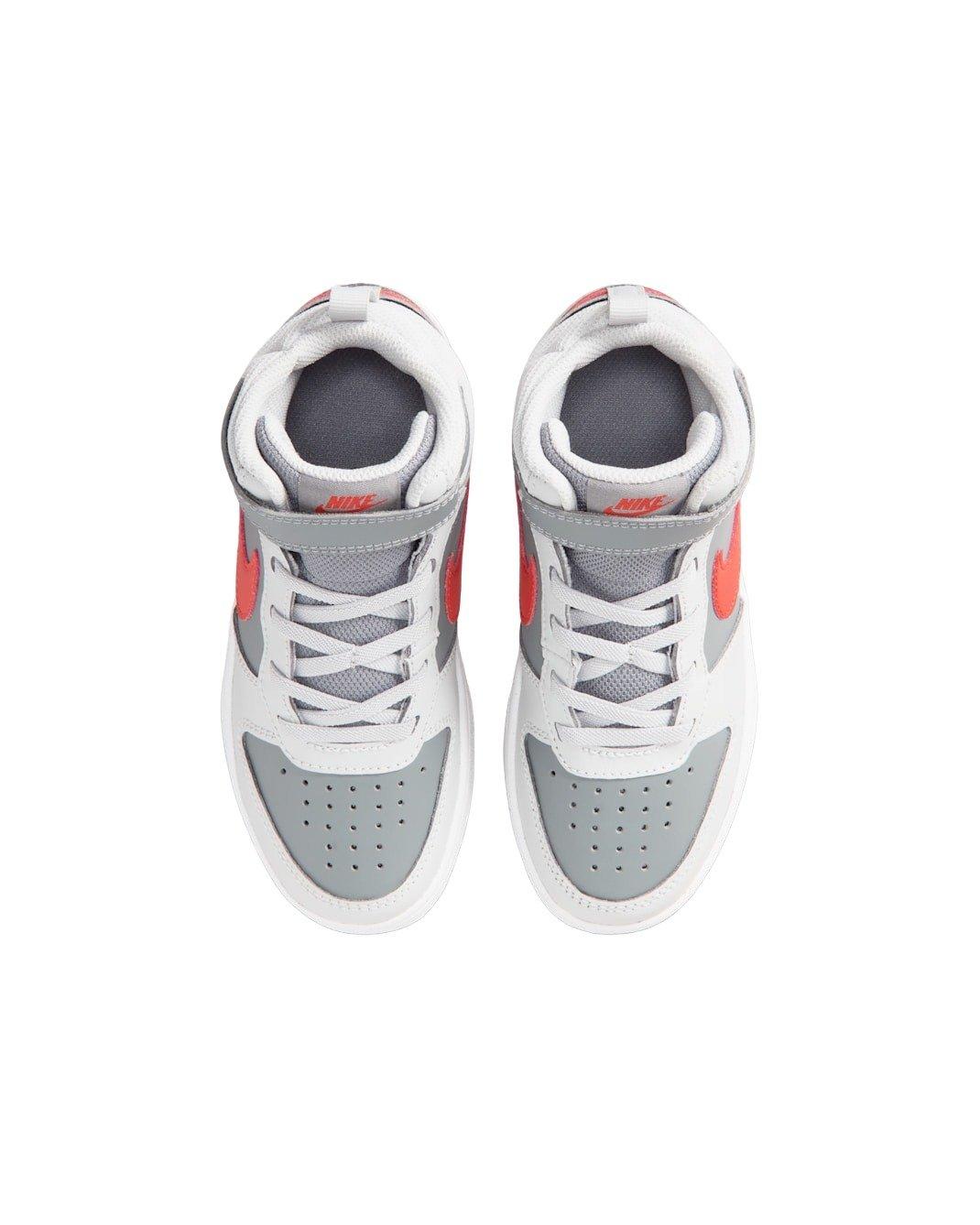 Nike Court Borough Mid 2 "Smoke Grey/Grey Fog/White/Picante Red" Preschool Boys' Shoe - GREY/GREY/WHITE/RED Thumbnail View 4