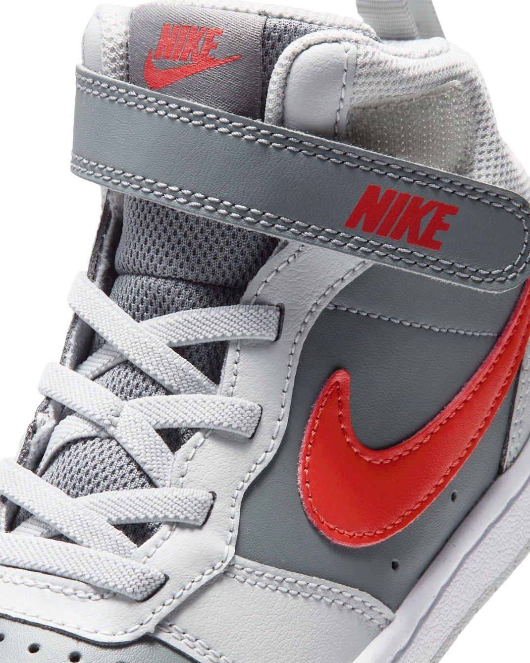 Nike Court Borough Mid 2 "Smoke Grey/Grey Fog/White/Picante Red" Preschool Boys' Shoe - GREY/GREY/WHITE/RED Thumbnail View 7
