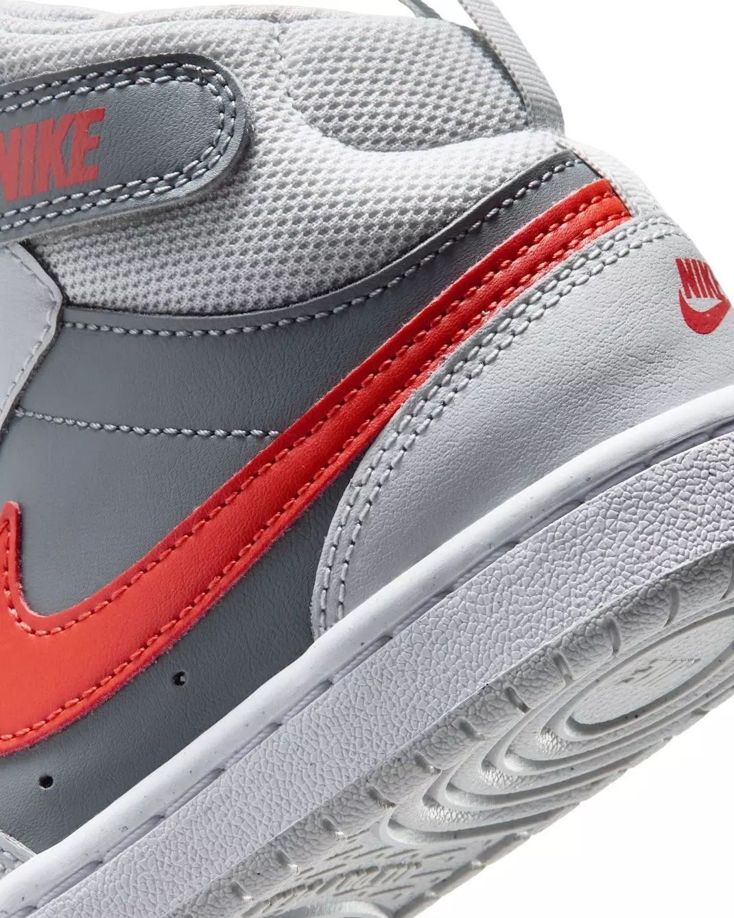 Nike Court Borough Mid 2 "Smoke Grey/Grey Fog/White/Picante Red" Preschool Boys' Shoe - GREY/GREY/WHITE/RED