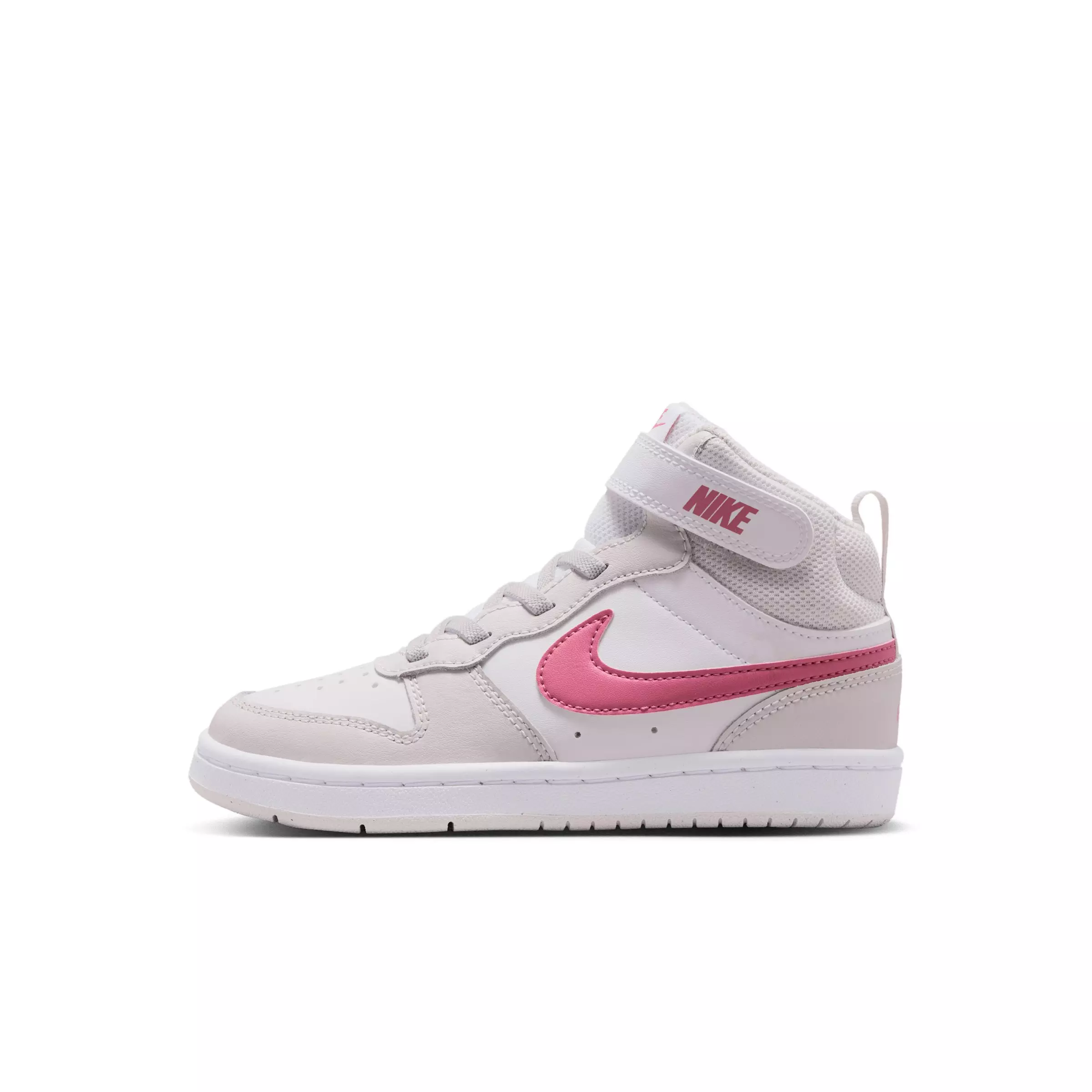 Nike Court Borough Mid 2 "White/Vast Grey/White/Peony" Preschool Girls' Shoe - WHITE/GREY/WHITE/PEONY