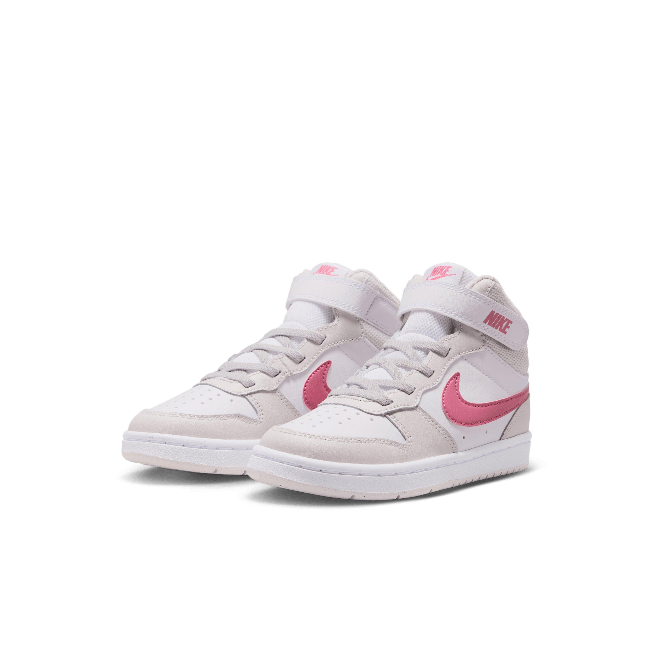 Nike Court Borough Mid 2 "White/Vast Grey/White/Peony" Preschool Girls' Shoe - WHITE/GREY/WHITE/PEONY Thumbnail View 3