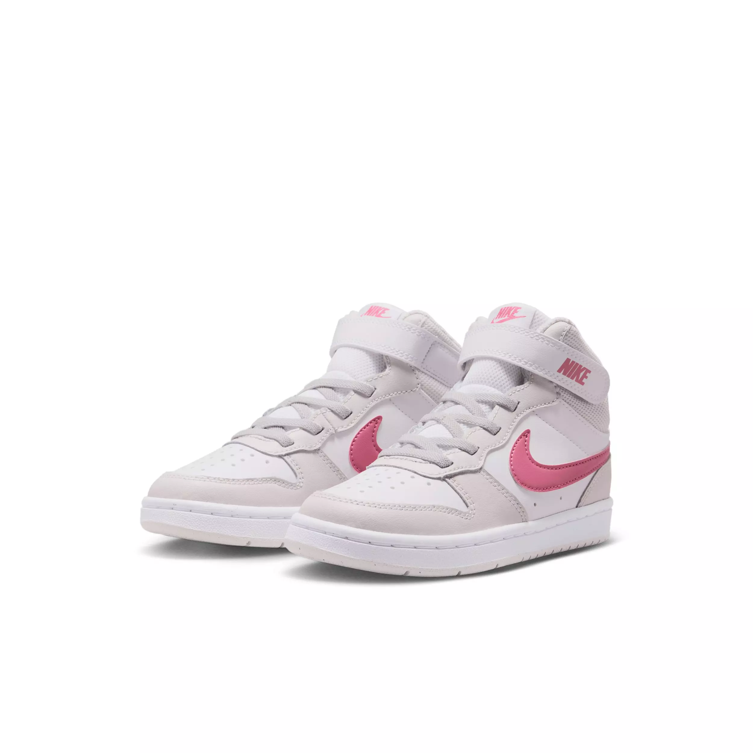 Nike Court Borough Mid 2 "White/Vast Grey/White/Peony" Preschool Girls' Shoe - WHITE/GREY/WHITE/PEONY