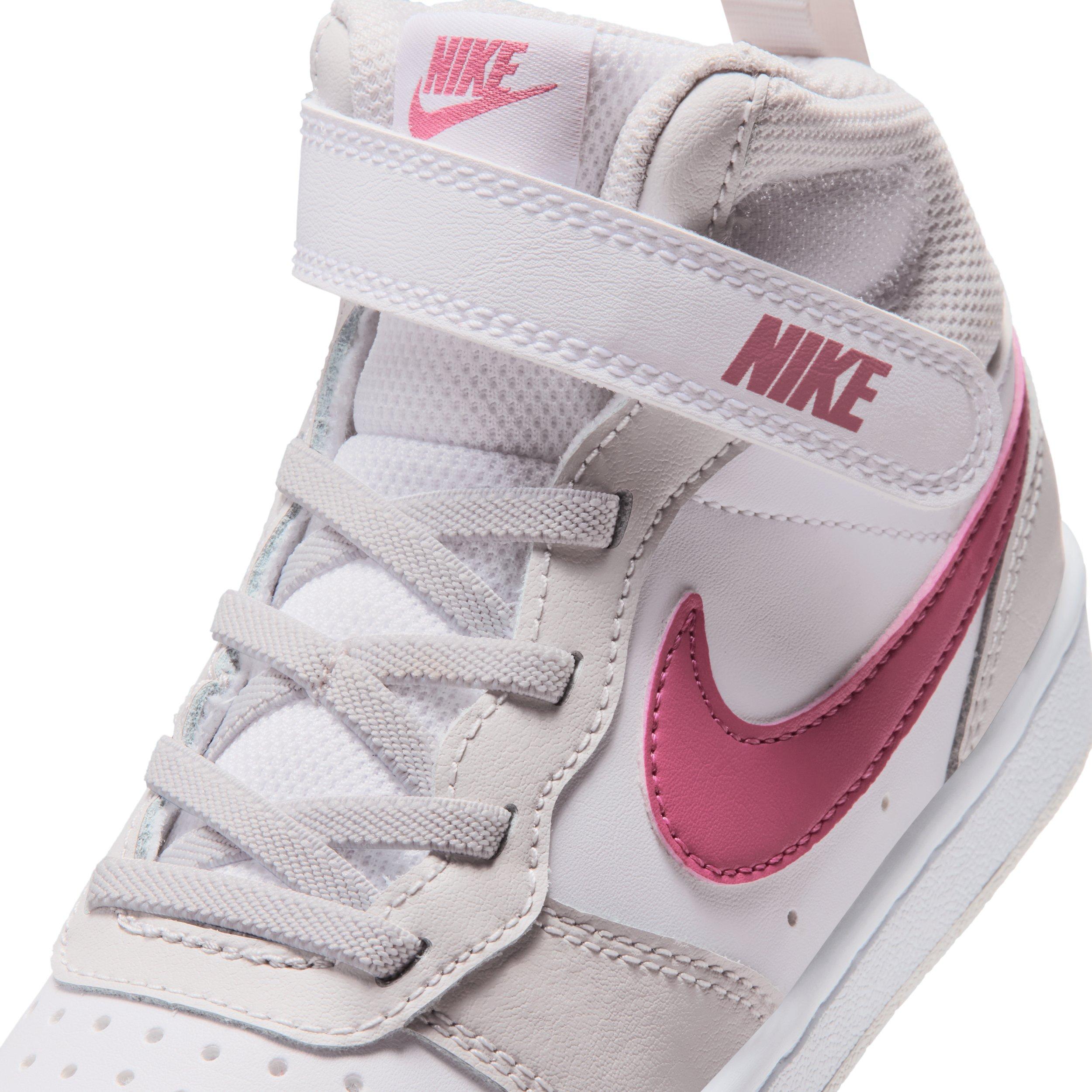 Nike Court Borough Mid 2 "White/Vast Grey/White/Peony" Preschool Girls' Shoe - WHITE/GREY/WHITE/PEONY Thumbnail View 7