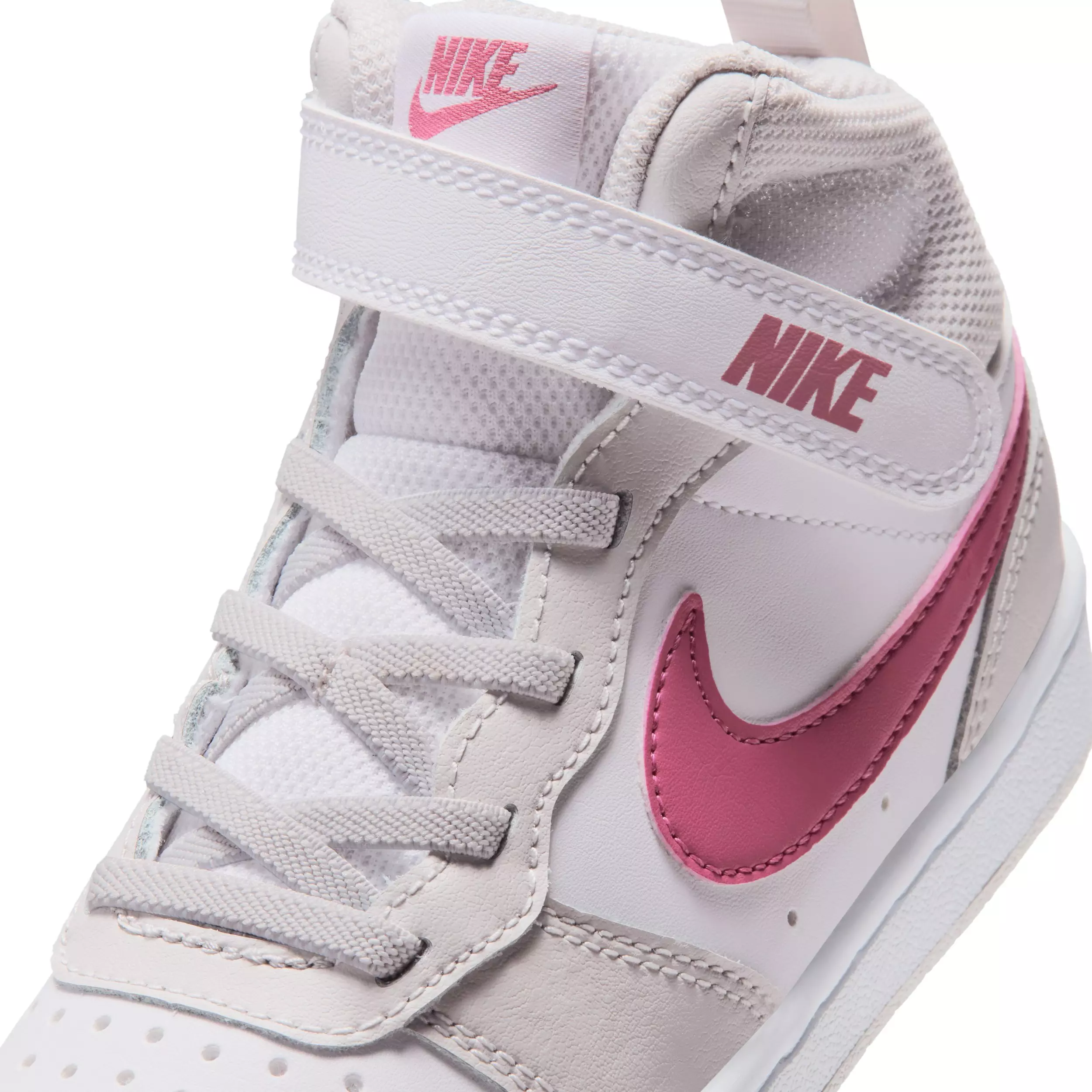 Nike Court Borough Mid 2 "White/Vast Grey/White/Peony" Preschool Girls' Shoe - WHITE/GREY/WHITE/PEONY