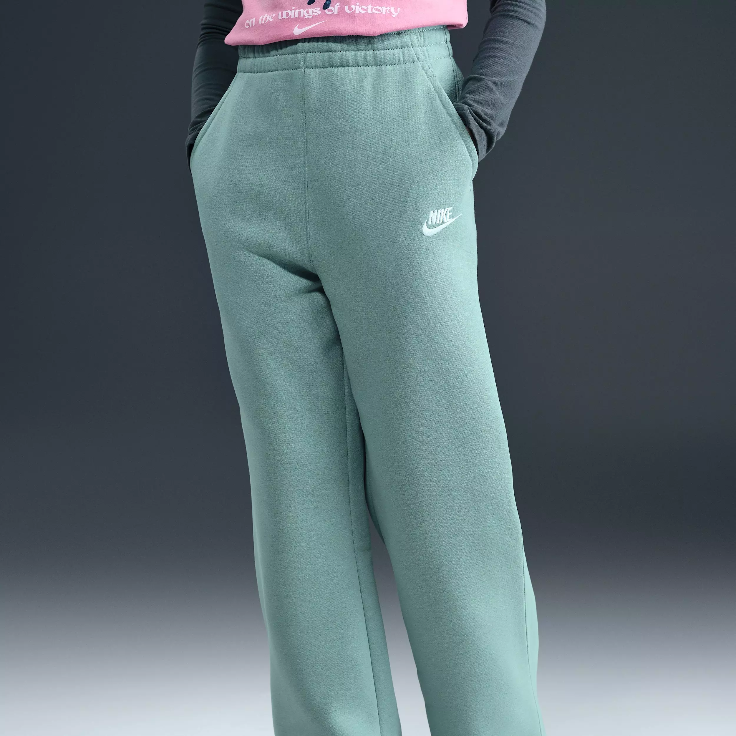 Nike Big Girls' Sportswear Club Fleece Wide-Leg Pants - Green - GREEN