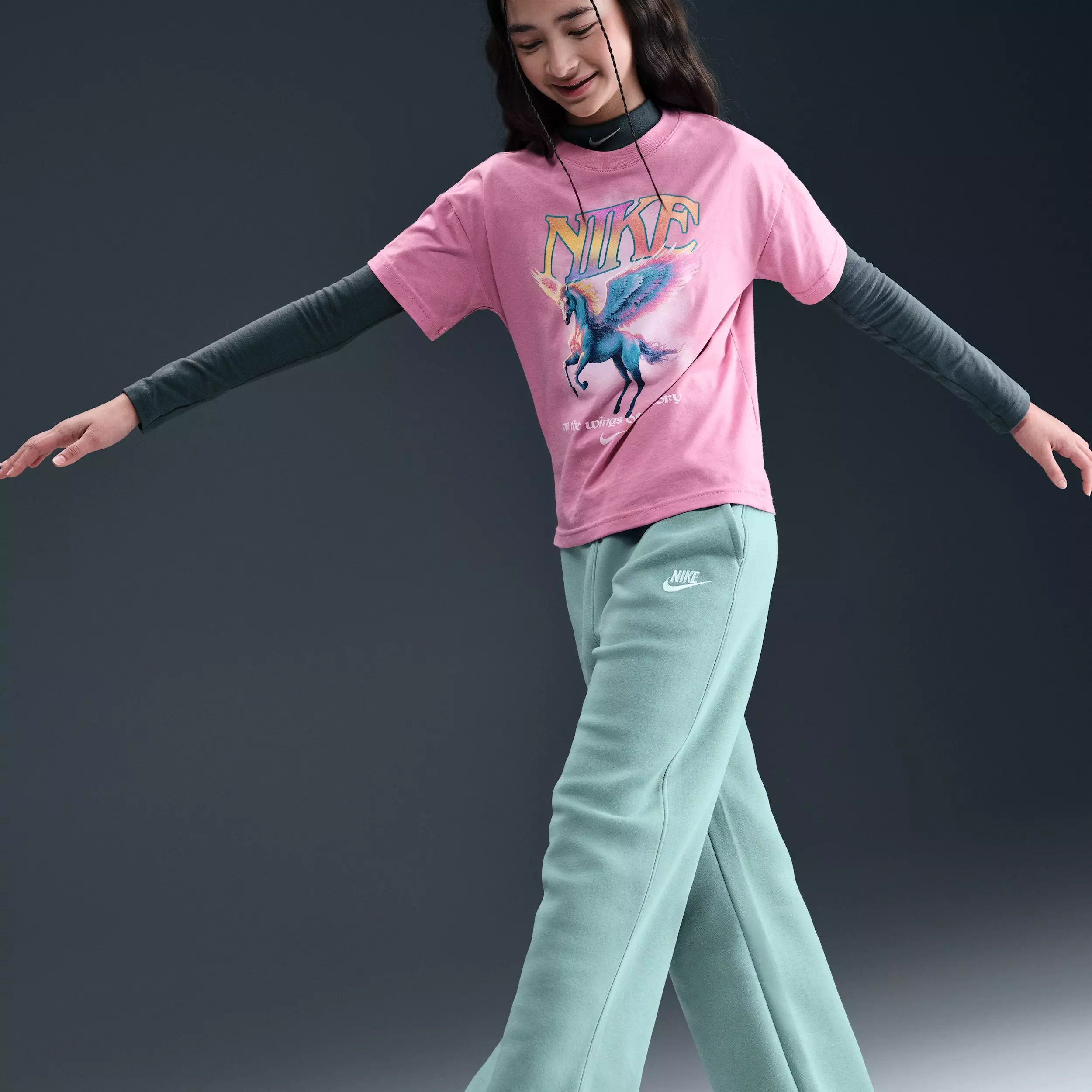 Nike Big Girls' Sportswear Club Fleece Wide-Leg Pants - Green - GREEN