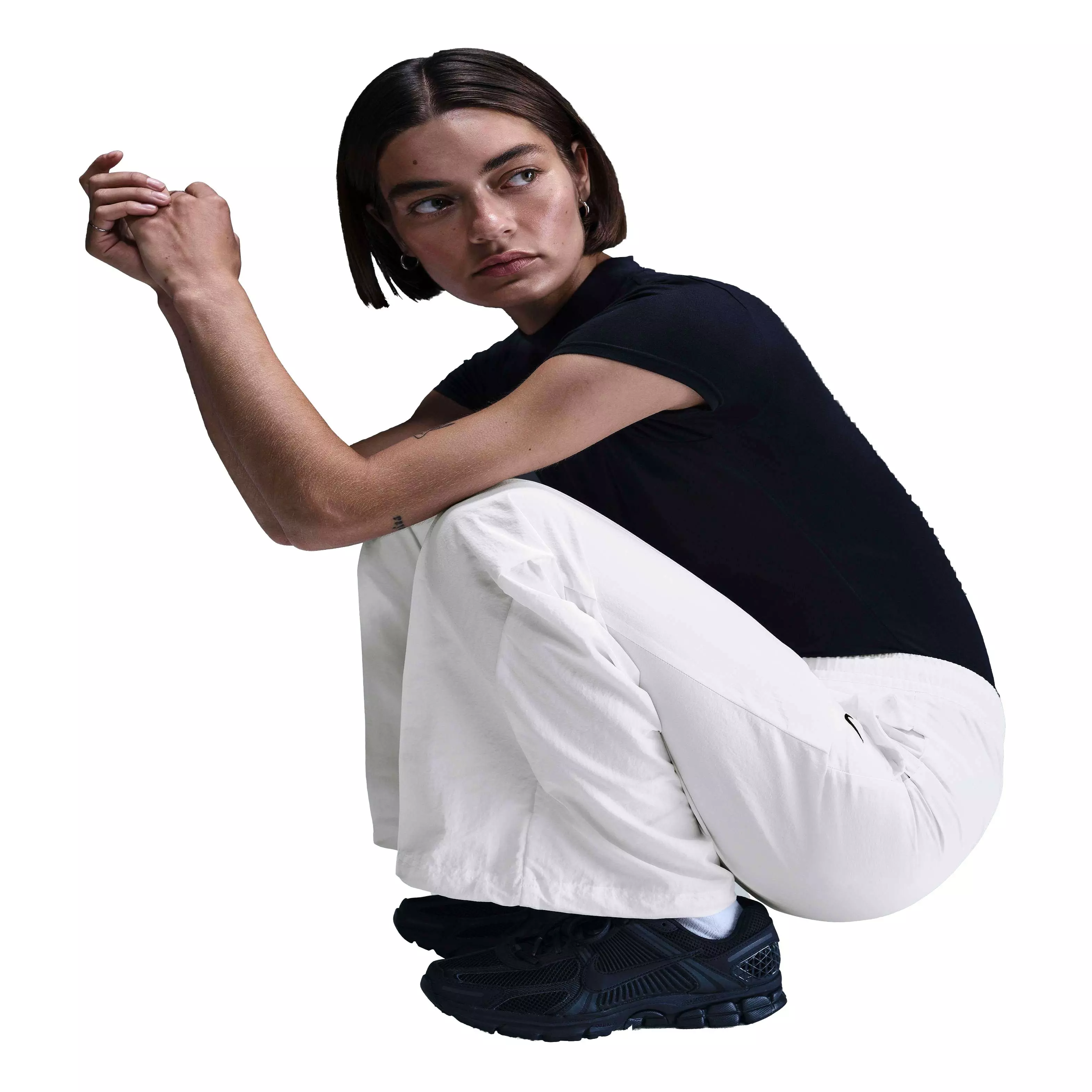 Nike Women's Sportswear Everything Woven Mid-Rise Open-Hem Pants - WHITE/BLACK