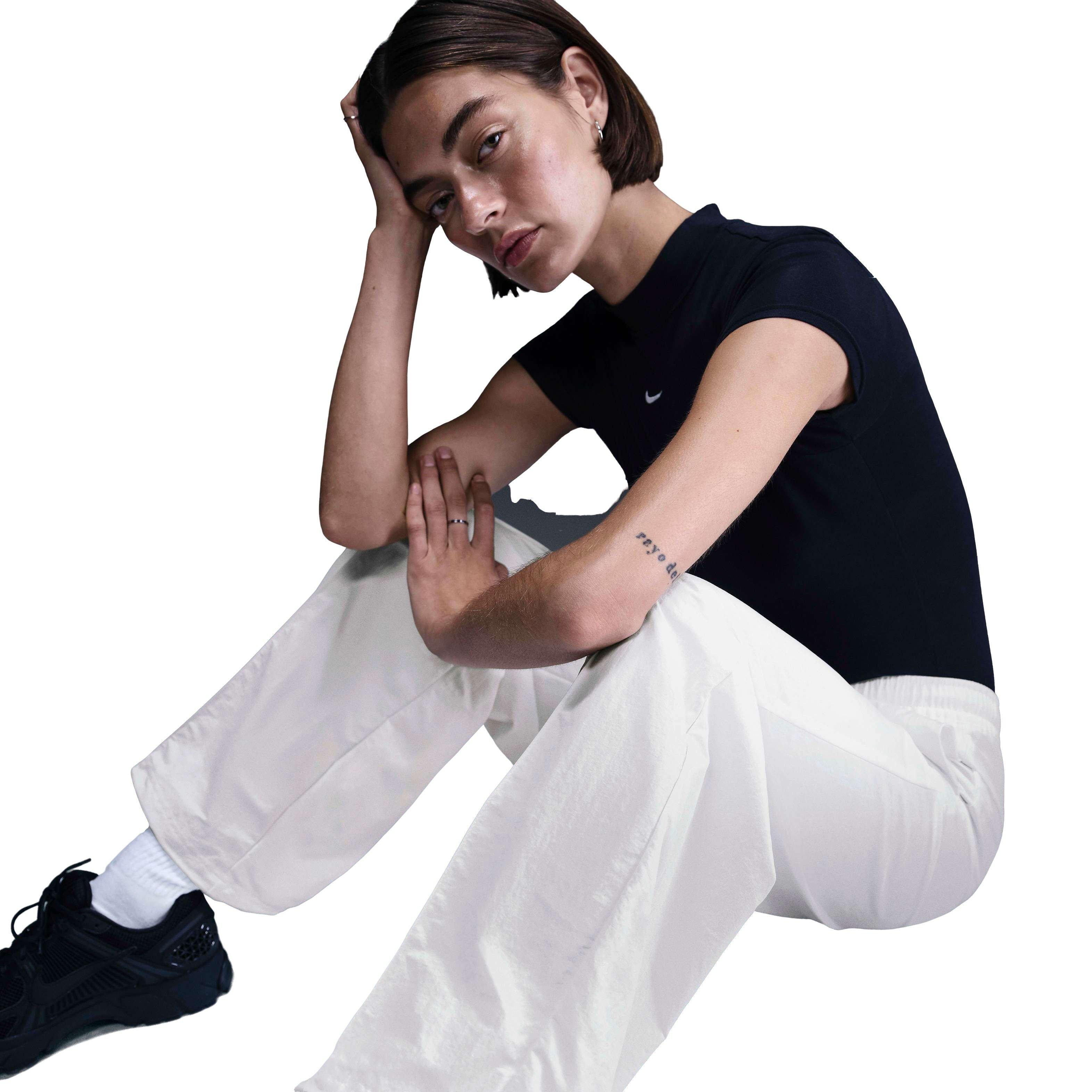 Nike Women's Sportswear Everything Woven Mid-Rise Open-Hem Pants - WHITE/BLACK Thumbnail View 5