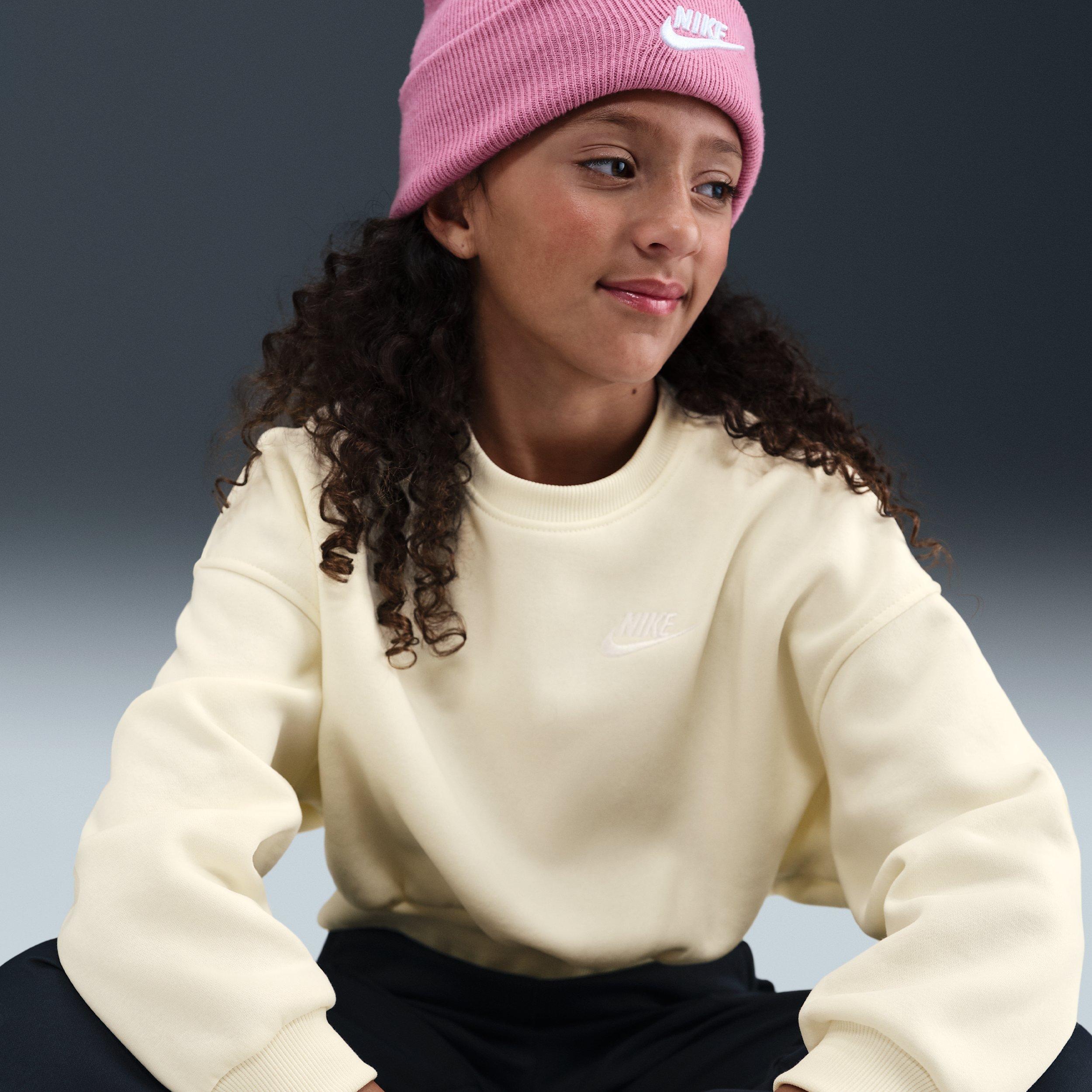 Nike Sportswear Club Fleece Boxy Big Girls' Brown Crewneck Sweatshirt