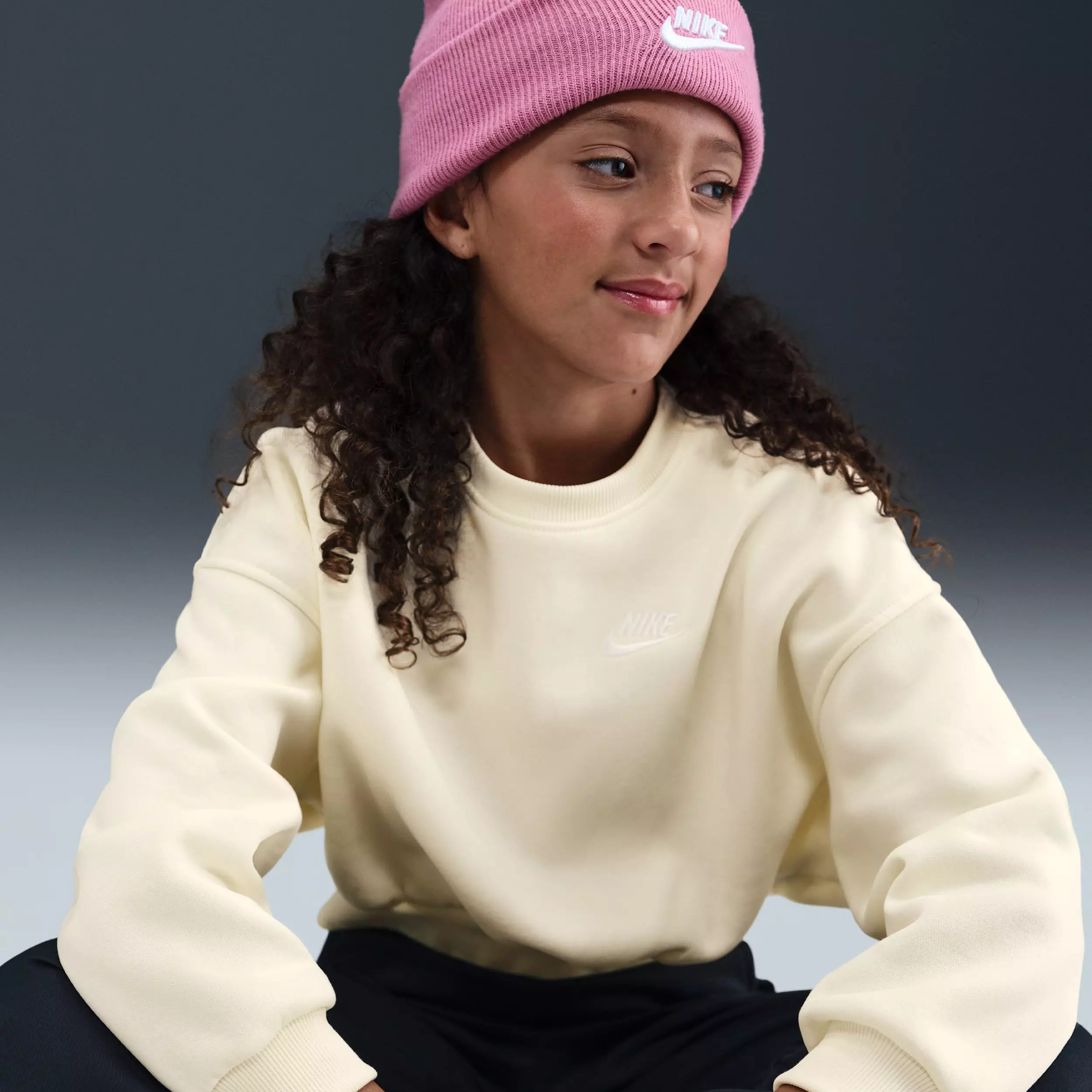 Nike Big Girls' Sportswear Club Fleece Boxy Crewneck Sweatshirt - Brown - BROWN