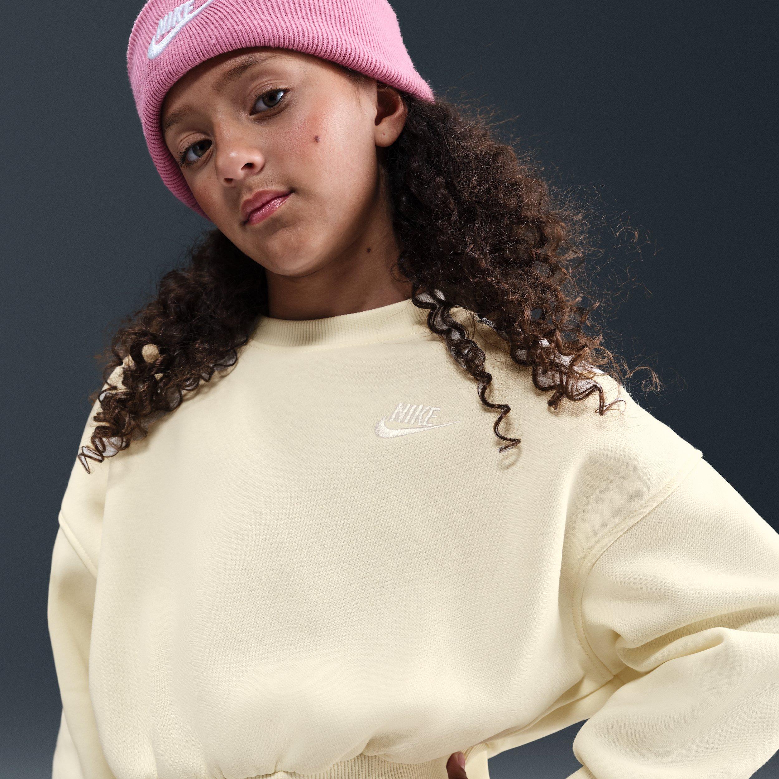 Nike Sportswear Club Fleece Boxy Big Girls' Brown Crewneck Sweatshirt