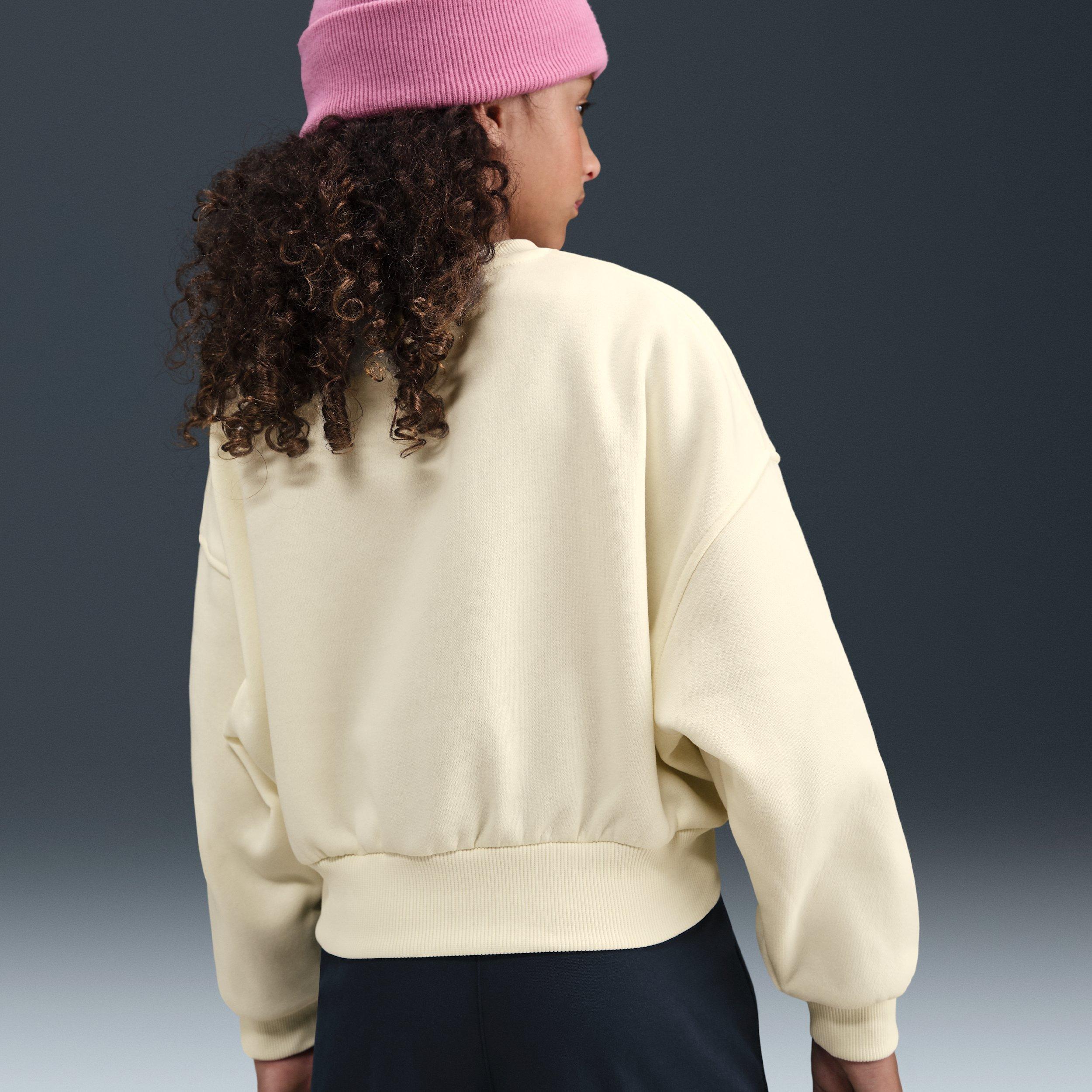 Nike Sportswear Club Fleece Boxy Big Girls' Brown Crewneck Sweatshirt