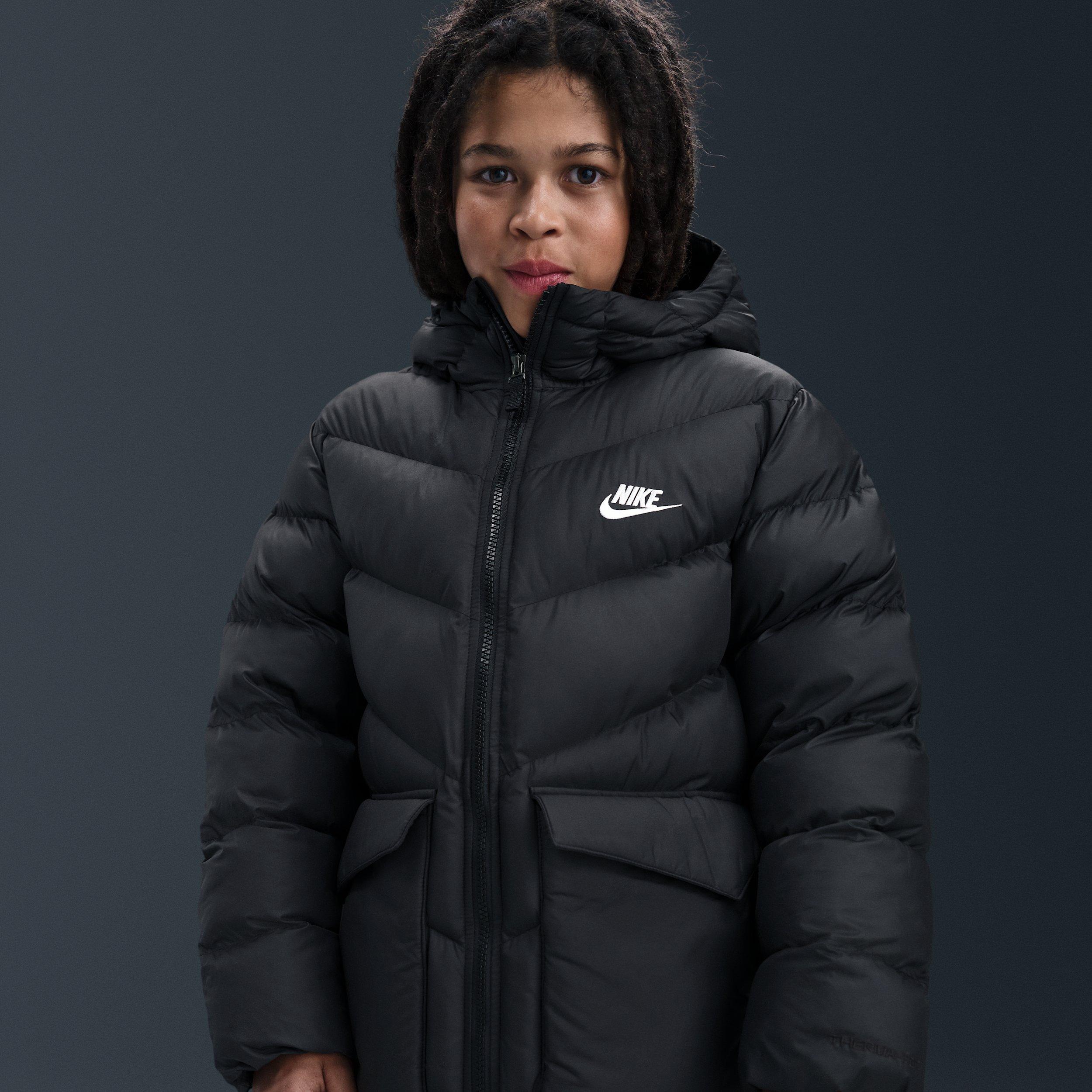 Nike Sportswear All Day Play Therma-FIT Loose-Fit Big Kids' Black Knee-Length Puffer Jacket