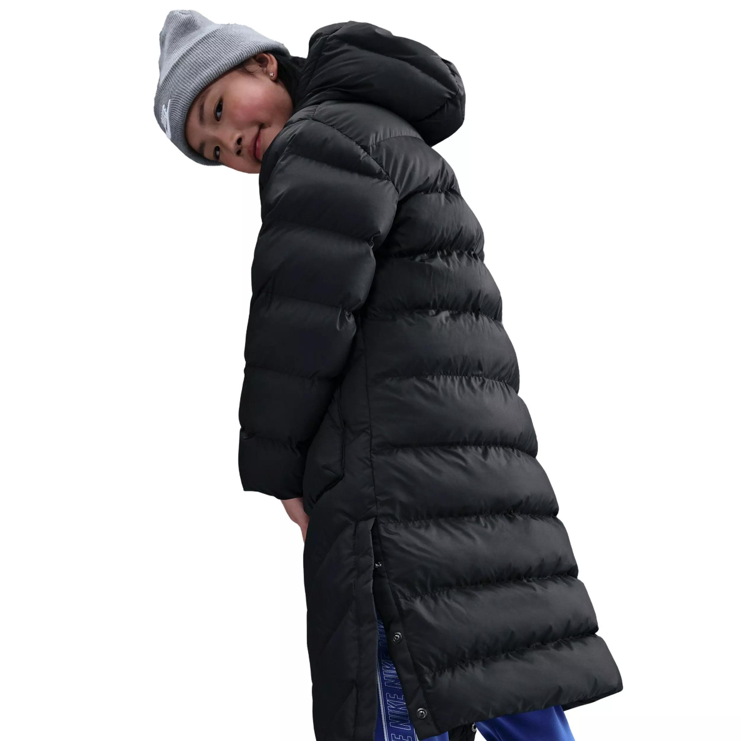 Nike Big Kids' Sportswear All Day Play Therma-FIT Loose-Fit Knee-Length Puffer Jacket - Black - BLACK