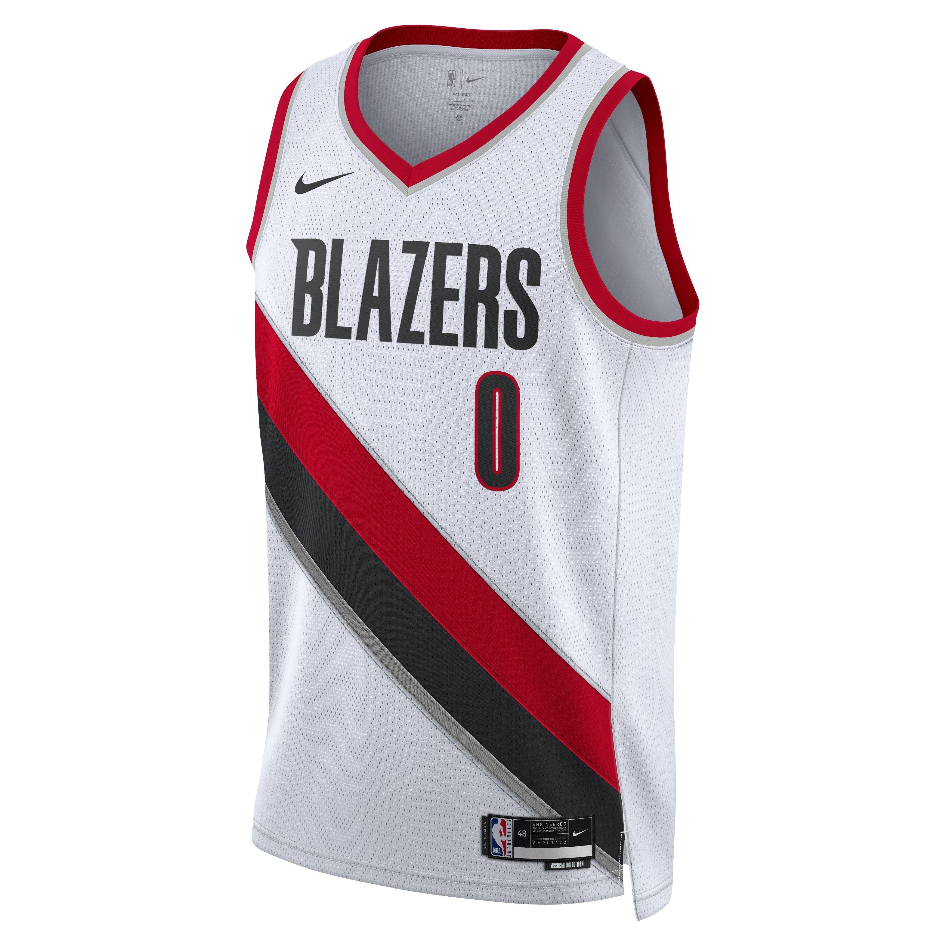 Nike Men's Portland Trail Blazers Dri-FIT NBA ASC 22 Home Swingman Jersey-White/Lillard - WHITE/LILLARD Thumbnail View 2