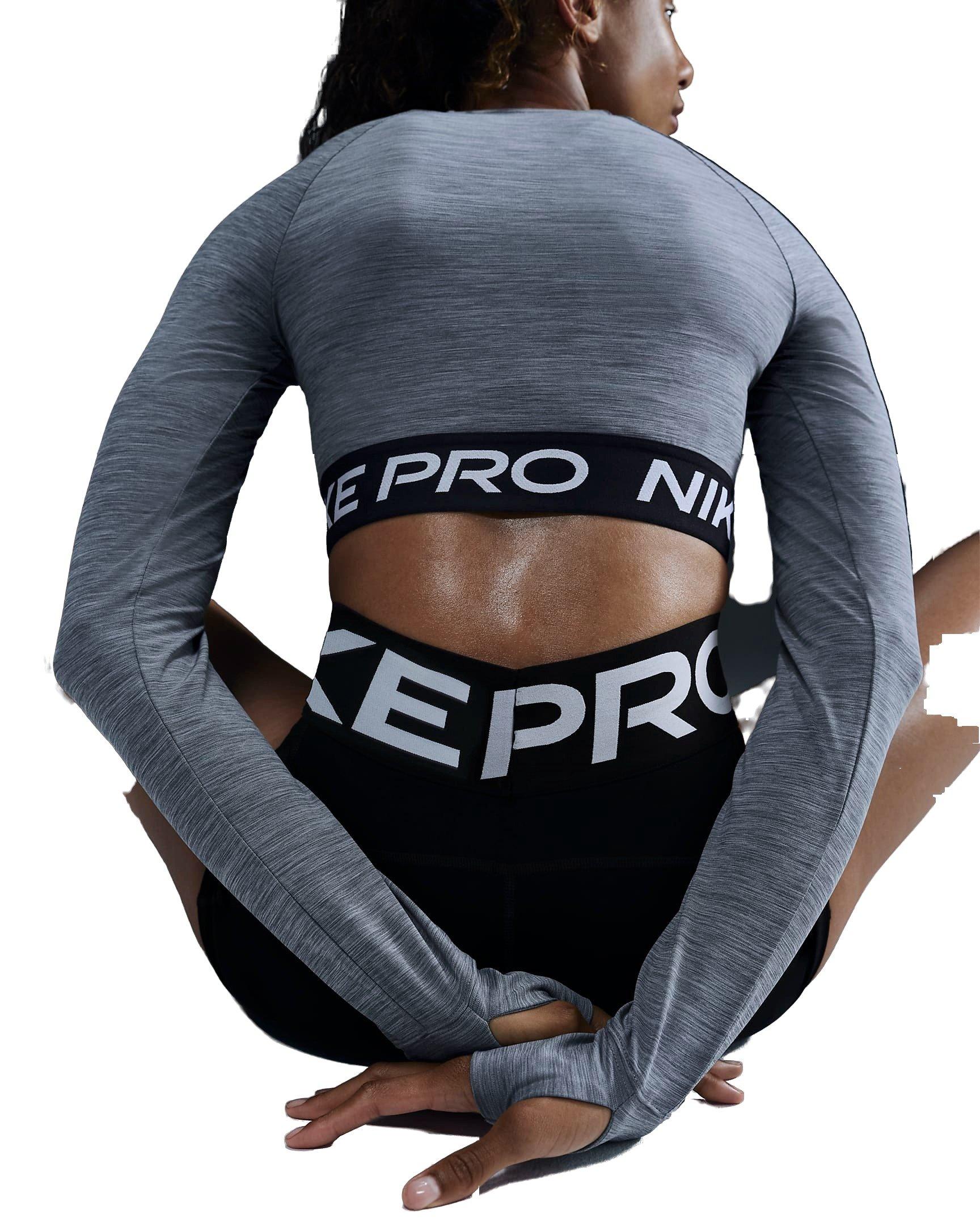 Nike Women's Pro OP2 Dri-FIT Cropped Long-Sleeve Top - GREY Thumbnail View 2