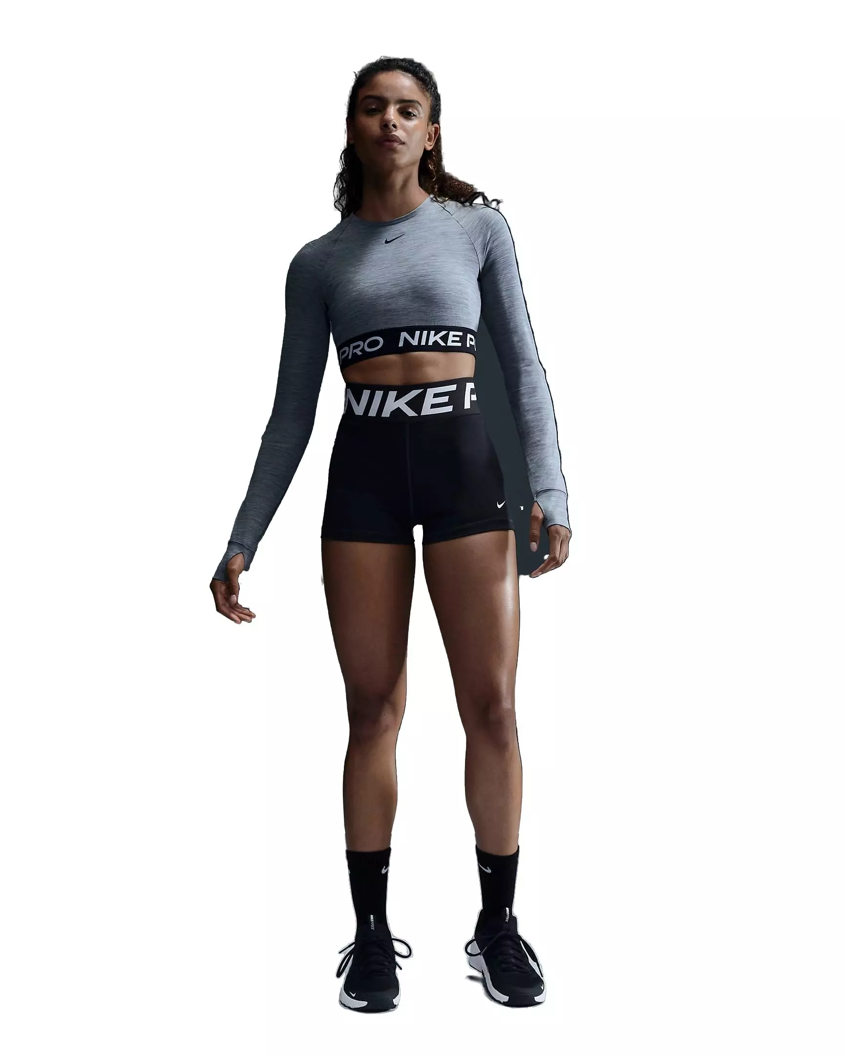 Nike Women's Pro OP2 Dri-FIT Cropped Long-Sleeve Top - GREY