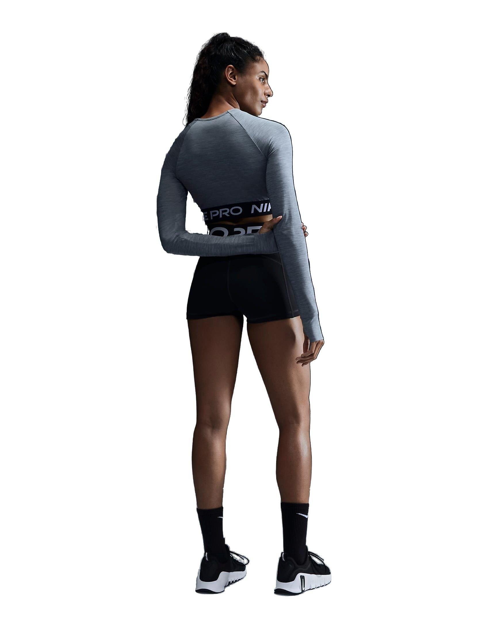 Nike Women's Pro OP2 Dri-FIT Cropped Long-Sleeve Top - GREY Thumbnail View 5