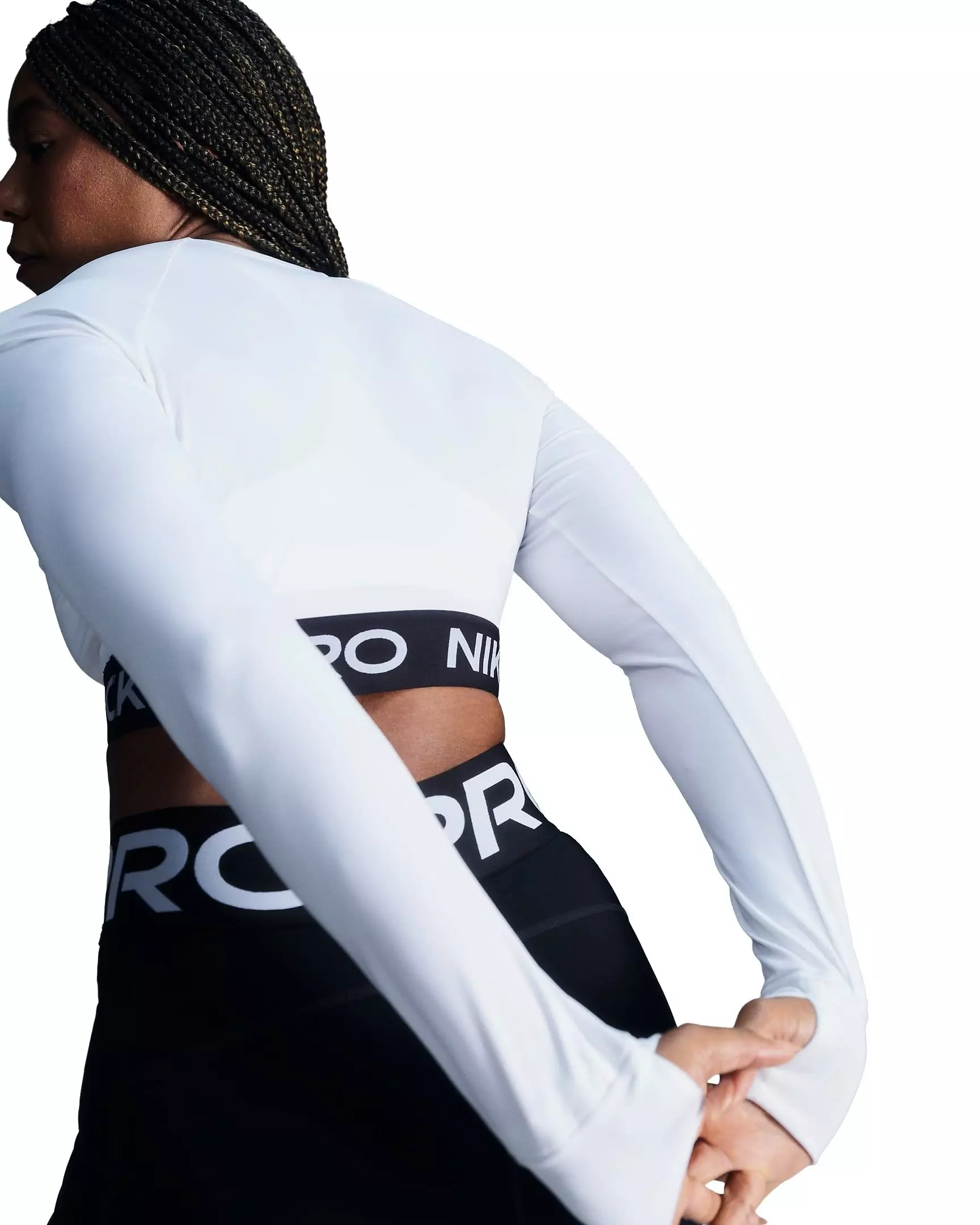 Nike Women's Pro OP2 Dri-FIT Cropped Long-Sleeve Top - WHITE/BLACK