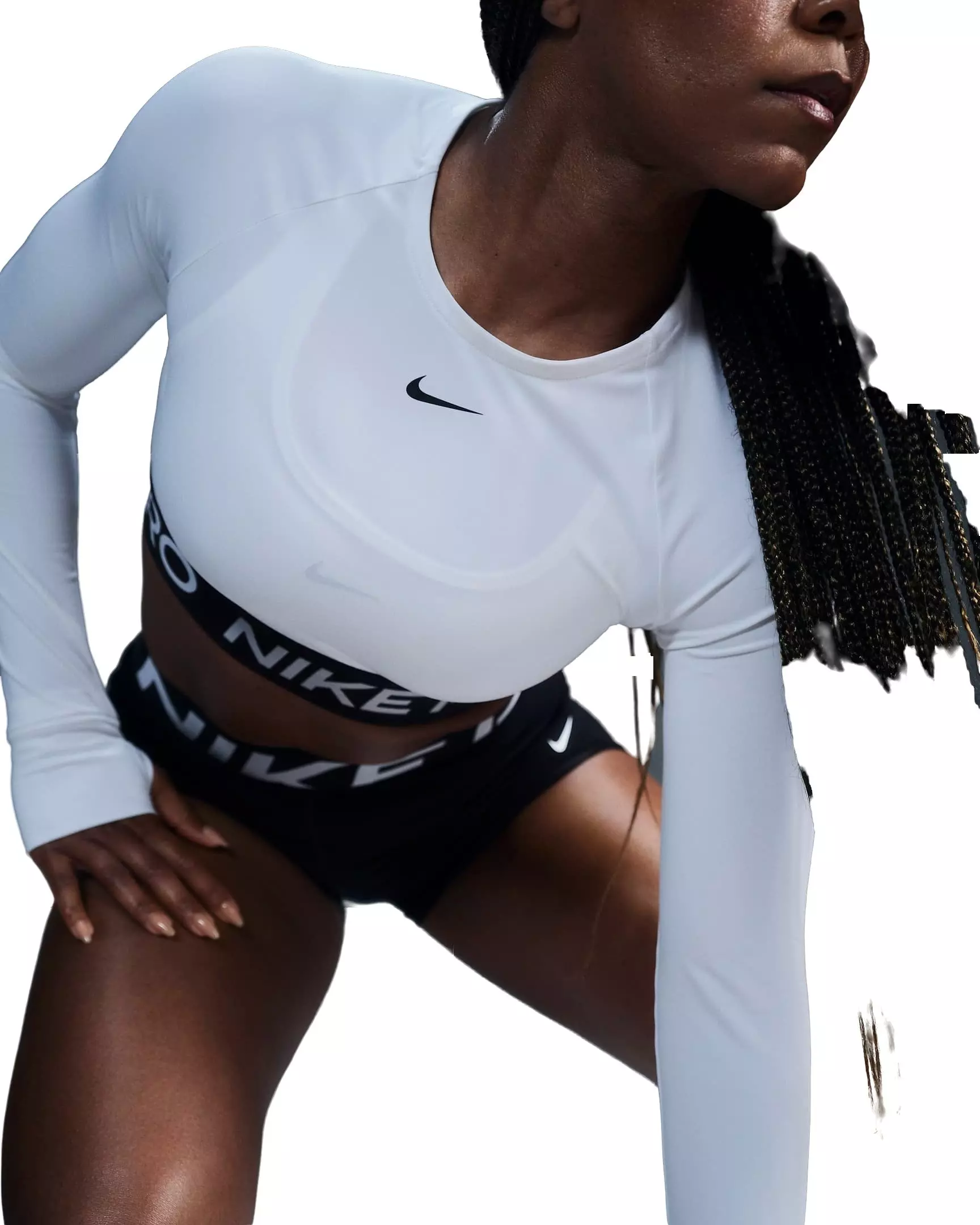 Nike Women's Pro OP2 Dri-FIT Cropped Long-Sleeve Top - WHITE/BLACK
