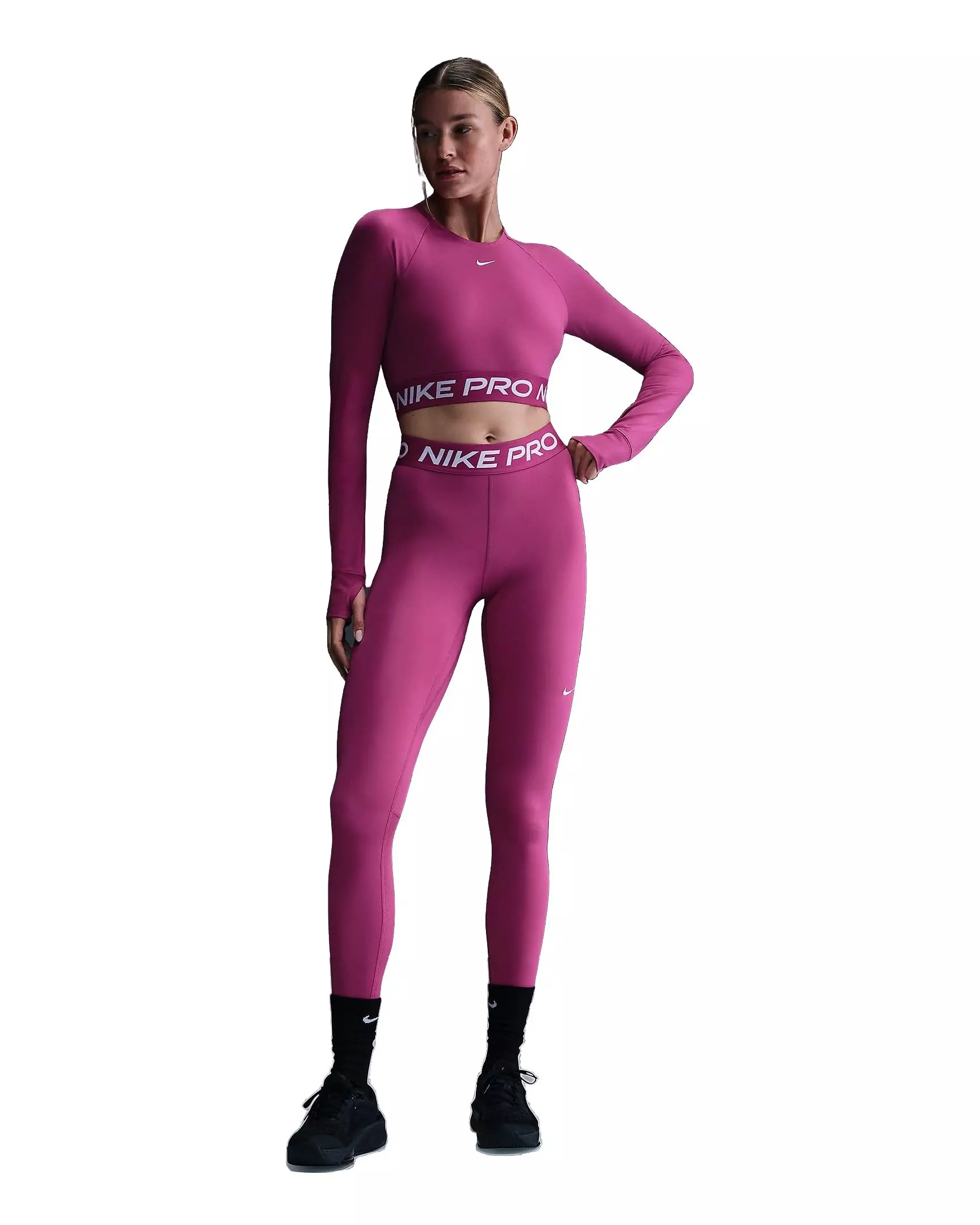 Nike Women's Pro OP2 Dri-FIT Cropped Long-Sleeve Top - FUCSHIA