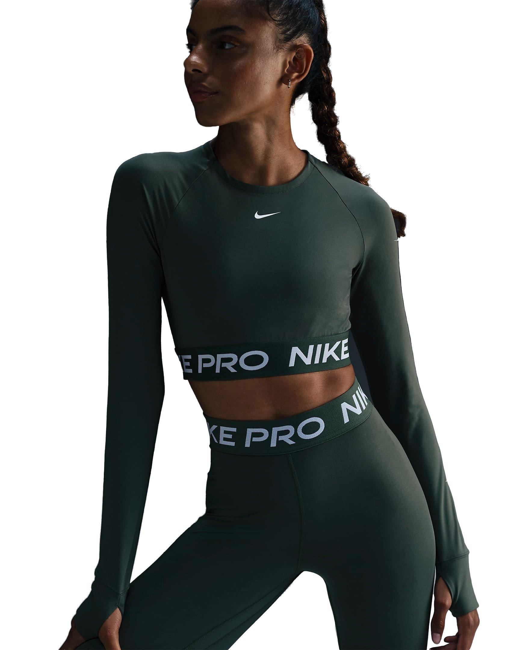 Nike Women's Pro OP2 Dri-FIT Cropped Long-Sleeve Top - GREEN Thumbnail View 1
