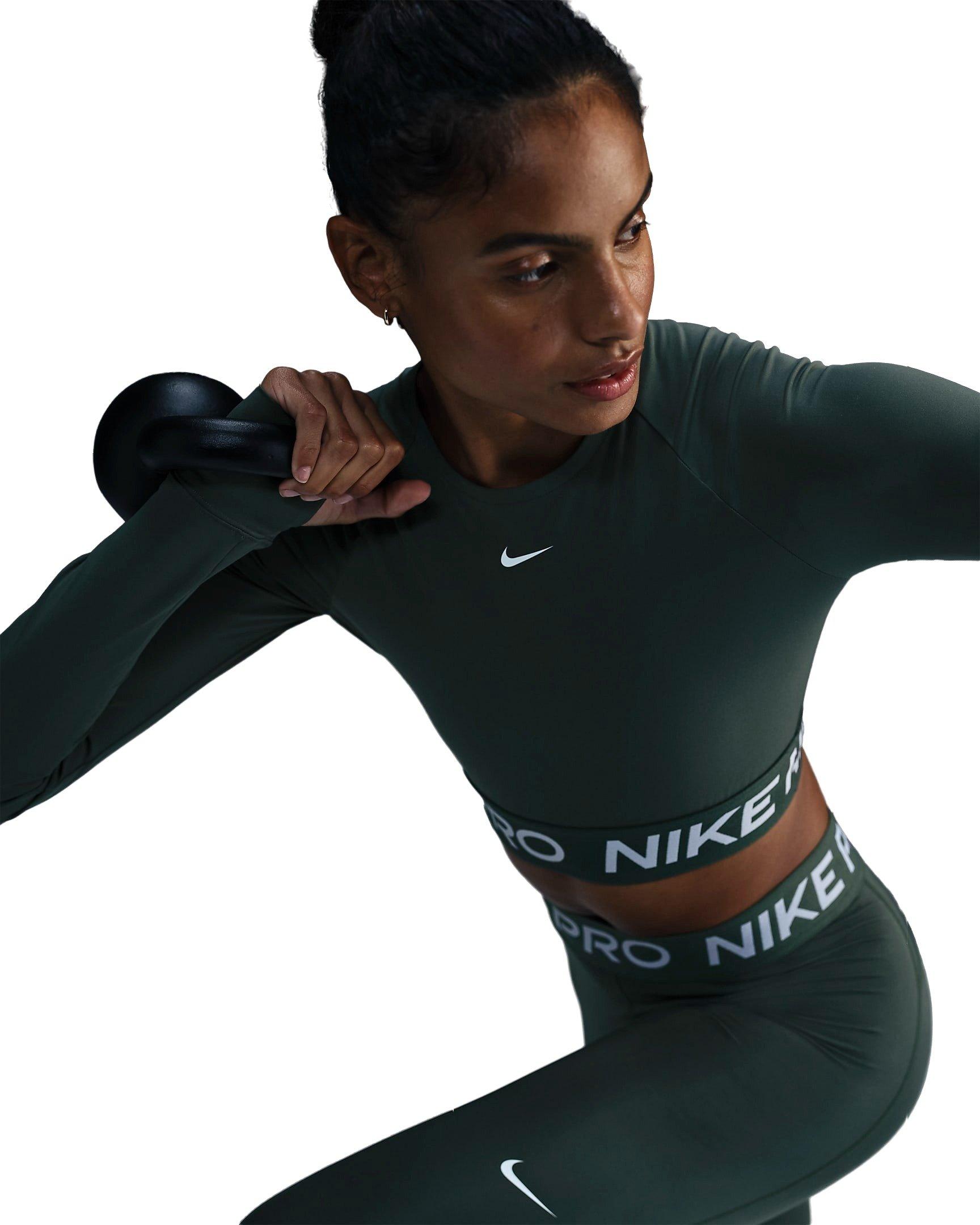 Nike Women's Pro OP2 Dri-FIT Cropped Long-Sleeve Top - GREEN Thumbnail View 2