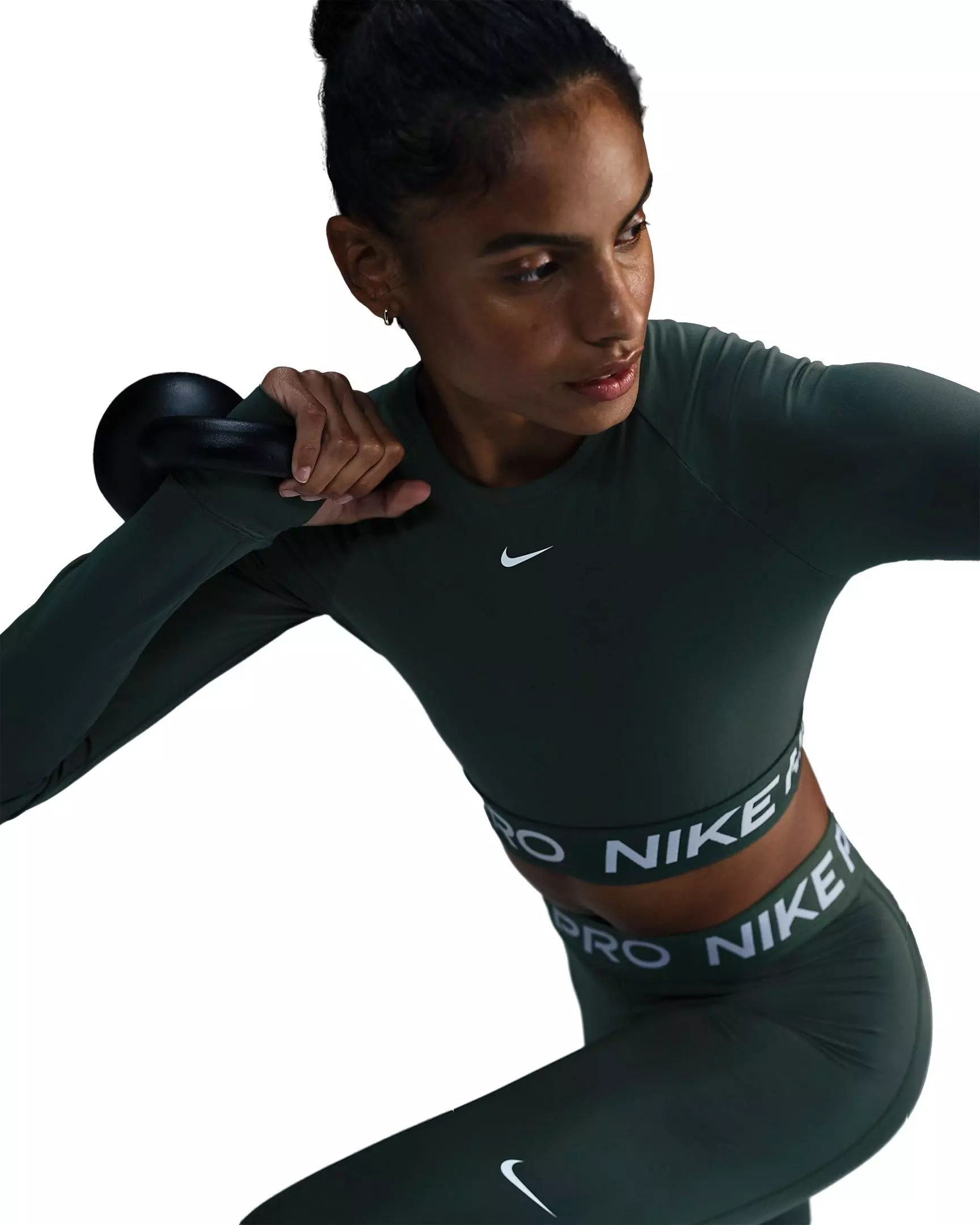 Nike Women's Pro OP2 Dri-FIT Cropped Long-Sleeve Top - GREEN