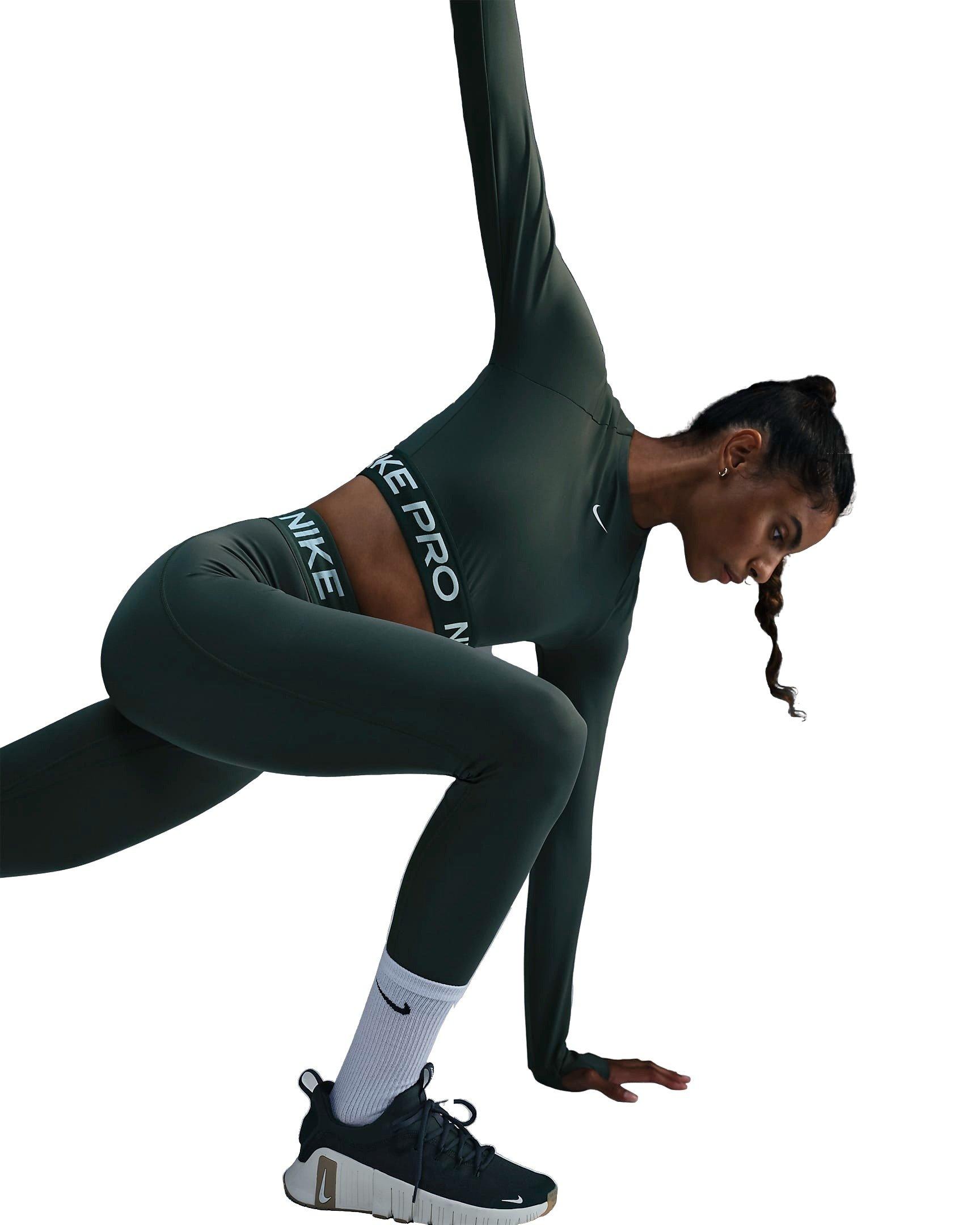 Nike Women's Pro OP2 Dri-FIT Cropped Long-Sleeve Top - GREEN Thumbnail View 3