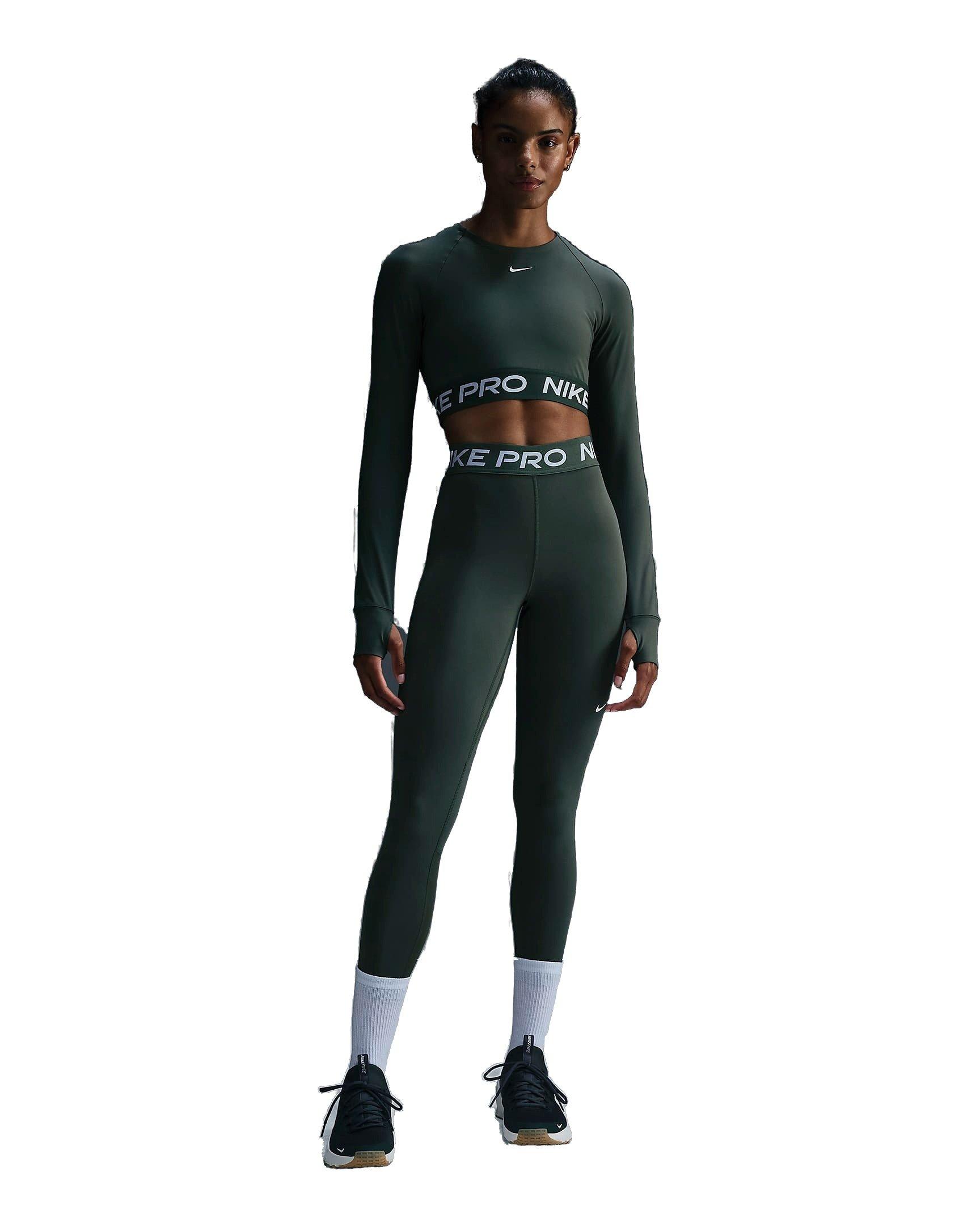 Nike Women's Pro OP2 Dri-FIT Cropped Long-Sleeve Top - GREEN Thumbnail View 4