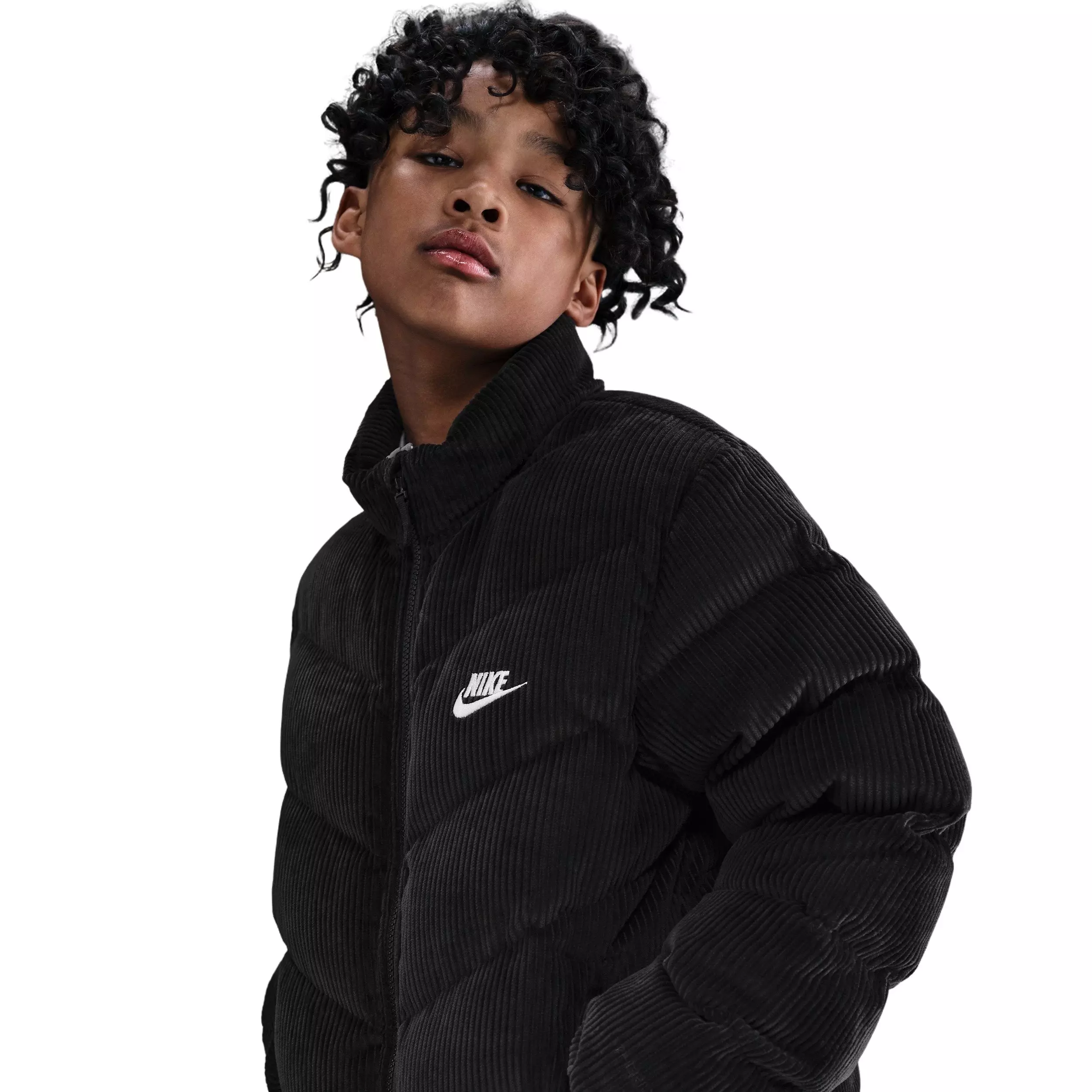 Nike Big Kids' Sportswear All Day Play Therma-FIT Loose-Fit Corduroy Puffer Jacket - Black - BLACK