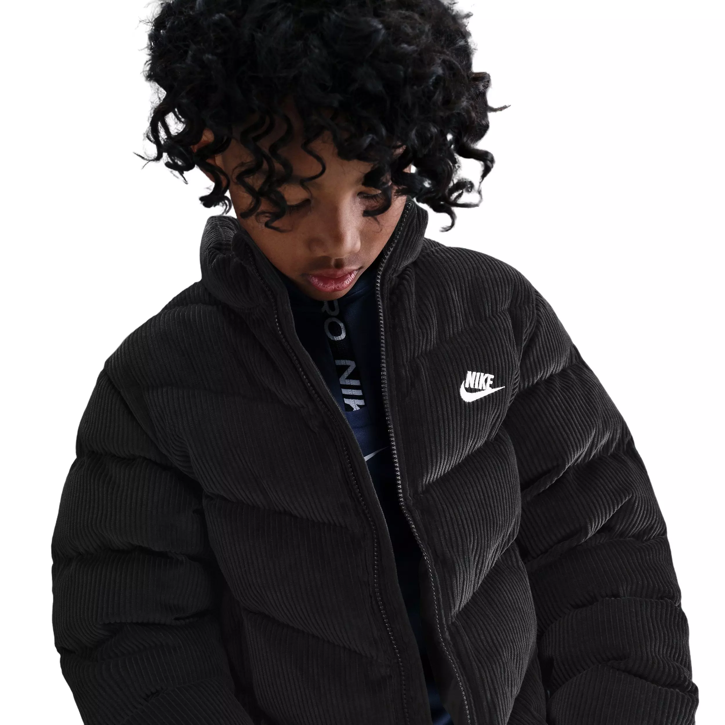 Nike Big Kids' Sportswear All Day Play Therma-FIT Loose-Fit Corduroy Puffer Jacket - Black - BLACK