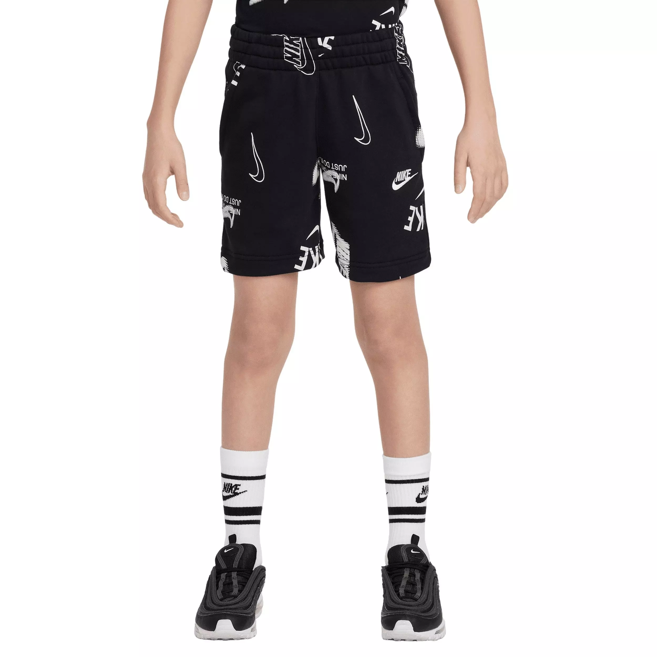 Nike Big Kids' Sportswear Logo Club French Terry Shorts - Black - BLACK