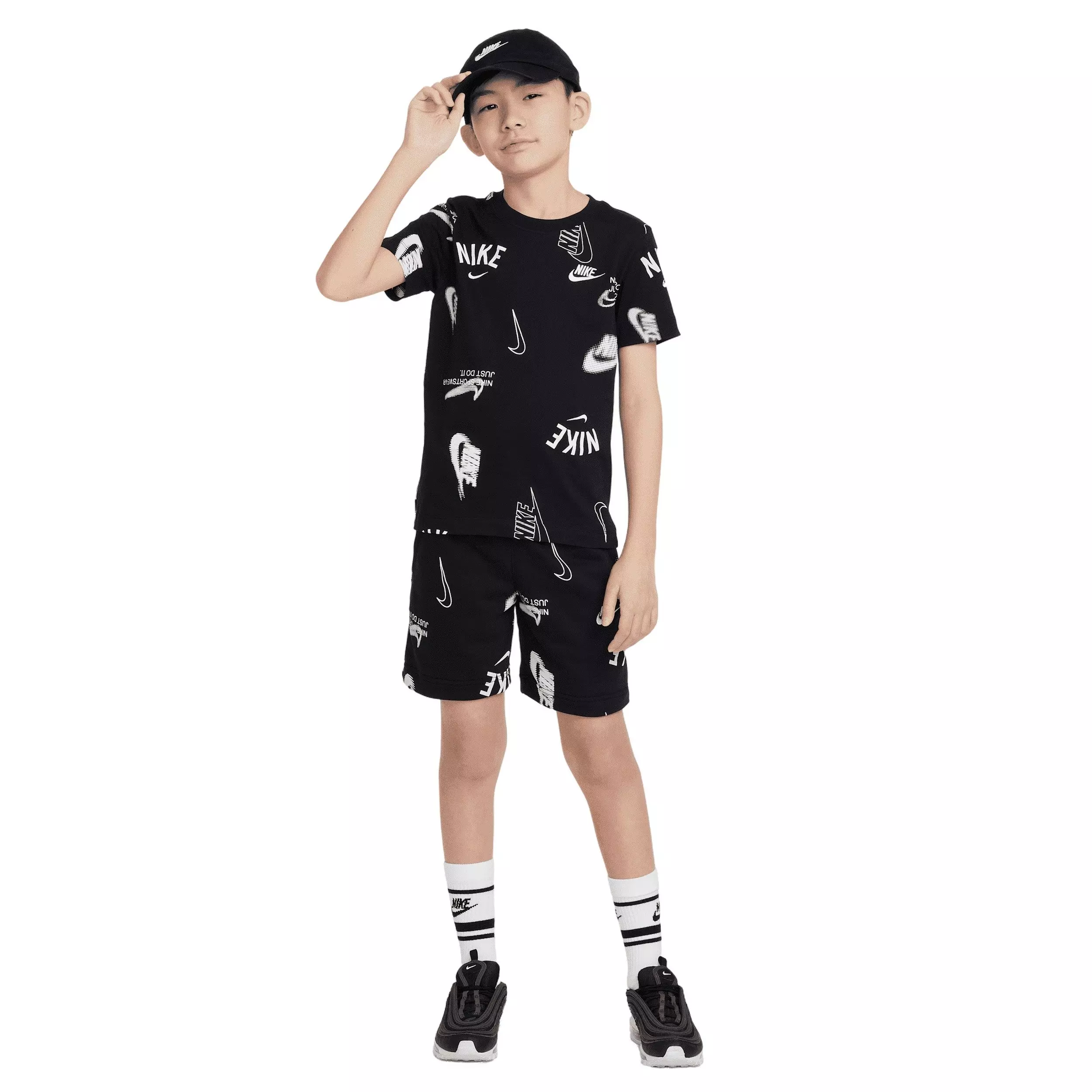 Nike Big Kids' Sportswear Logo Club French Terry Shorts - Black - BLACK