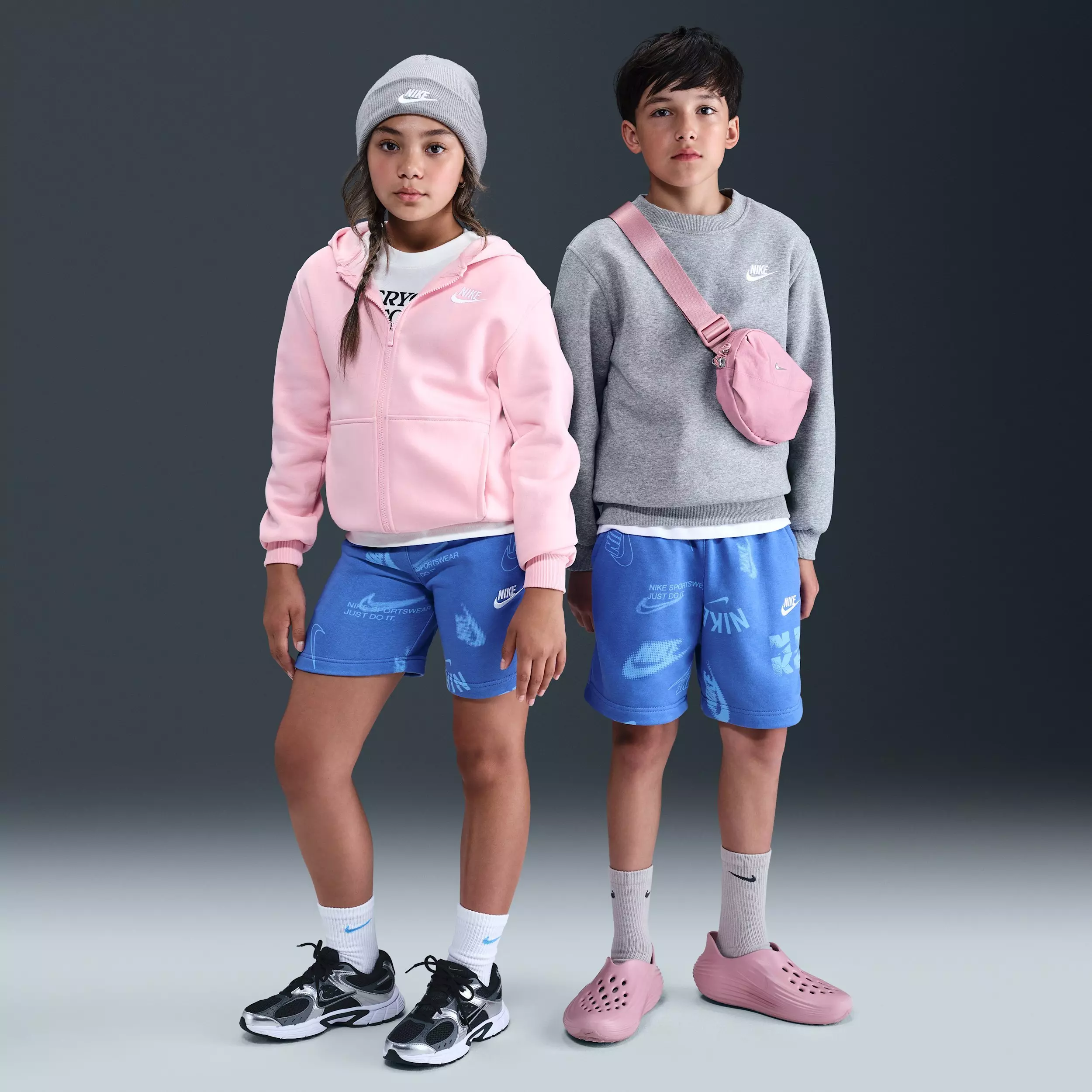 Nike Big Kids' Sportswear Logo Club French Terry Shorts - Blue/White - BLUE