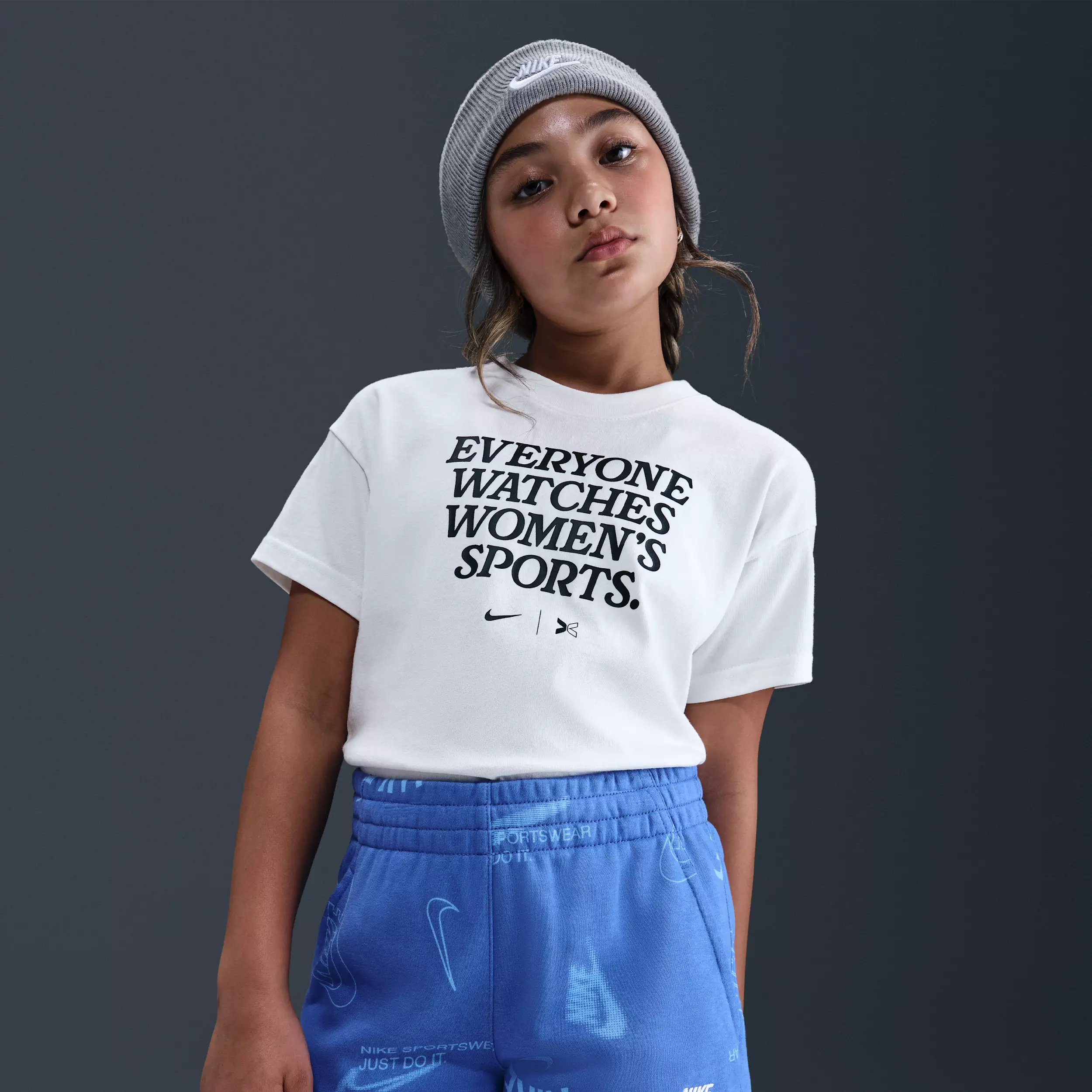 Nike Big Kids' Sportswear Logo Club French Terry Shorts - Blue/White - BLUE