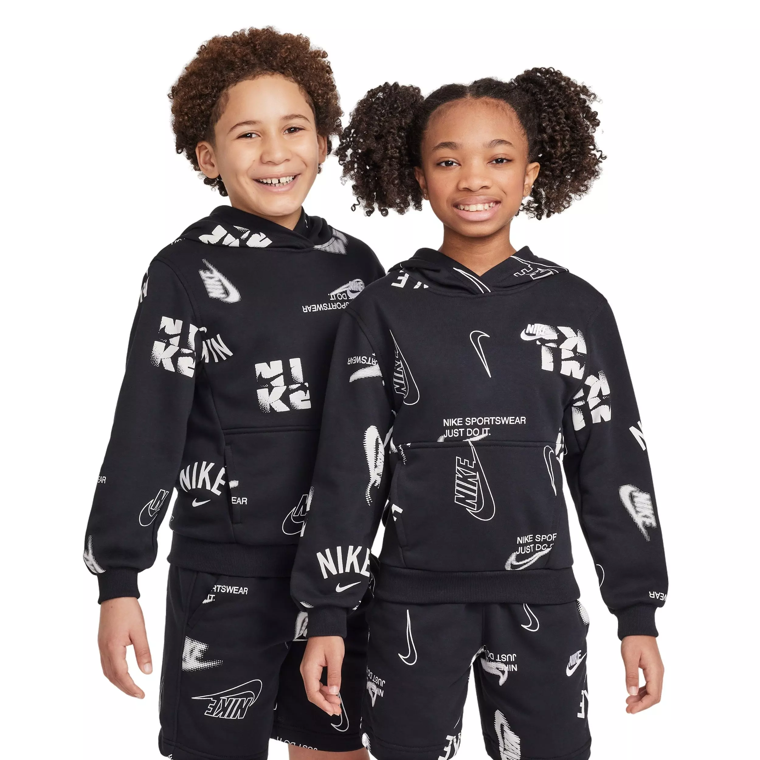 Nike Big Kids' Sportswear Club French Terry Hoodie - Black/White - BLACK/WHITE