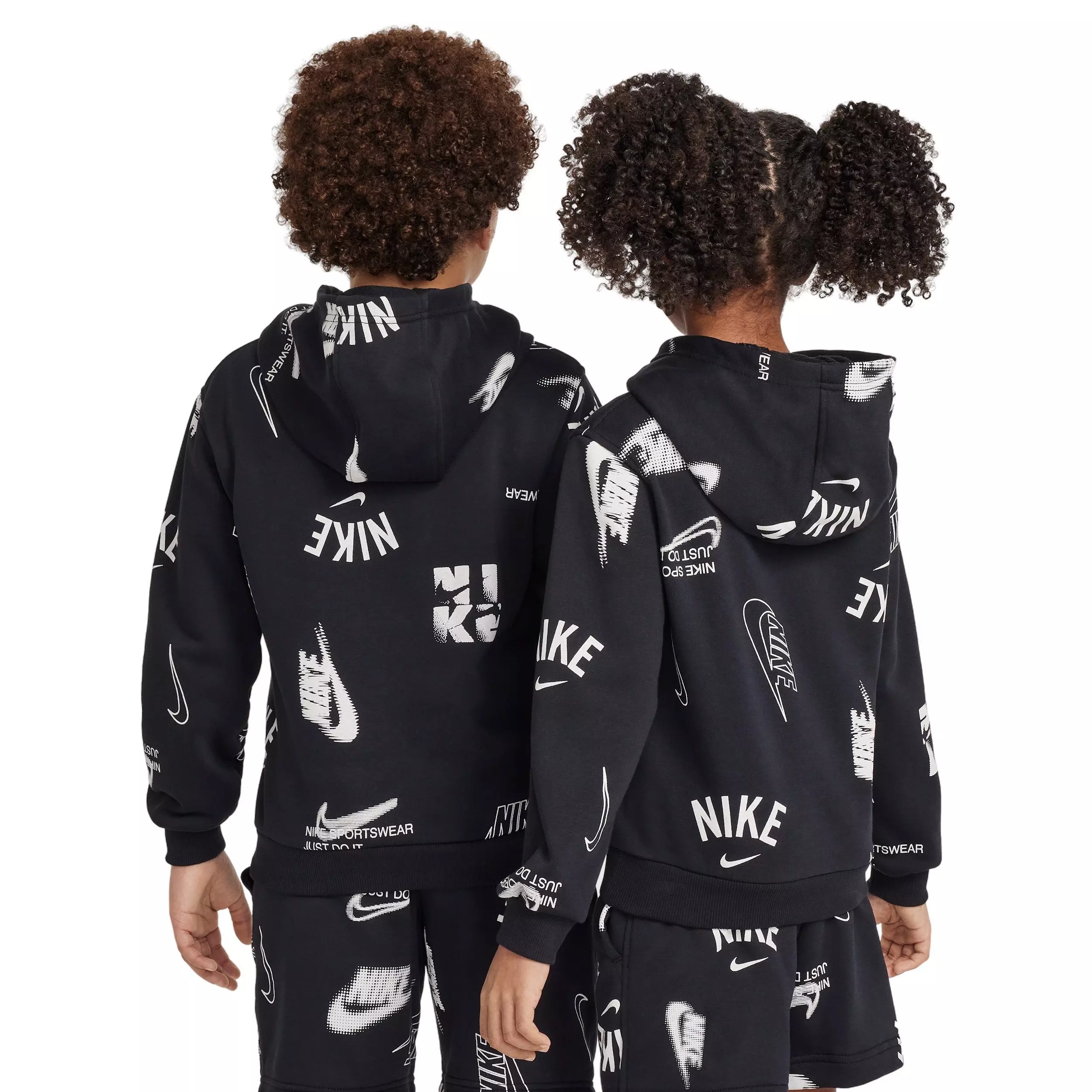 Nike Big Kids' Sportswear Club French Terry Hoodie - Black/White - BLACK/WHITE