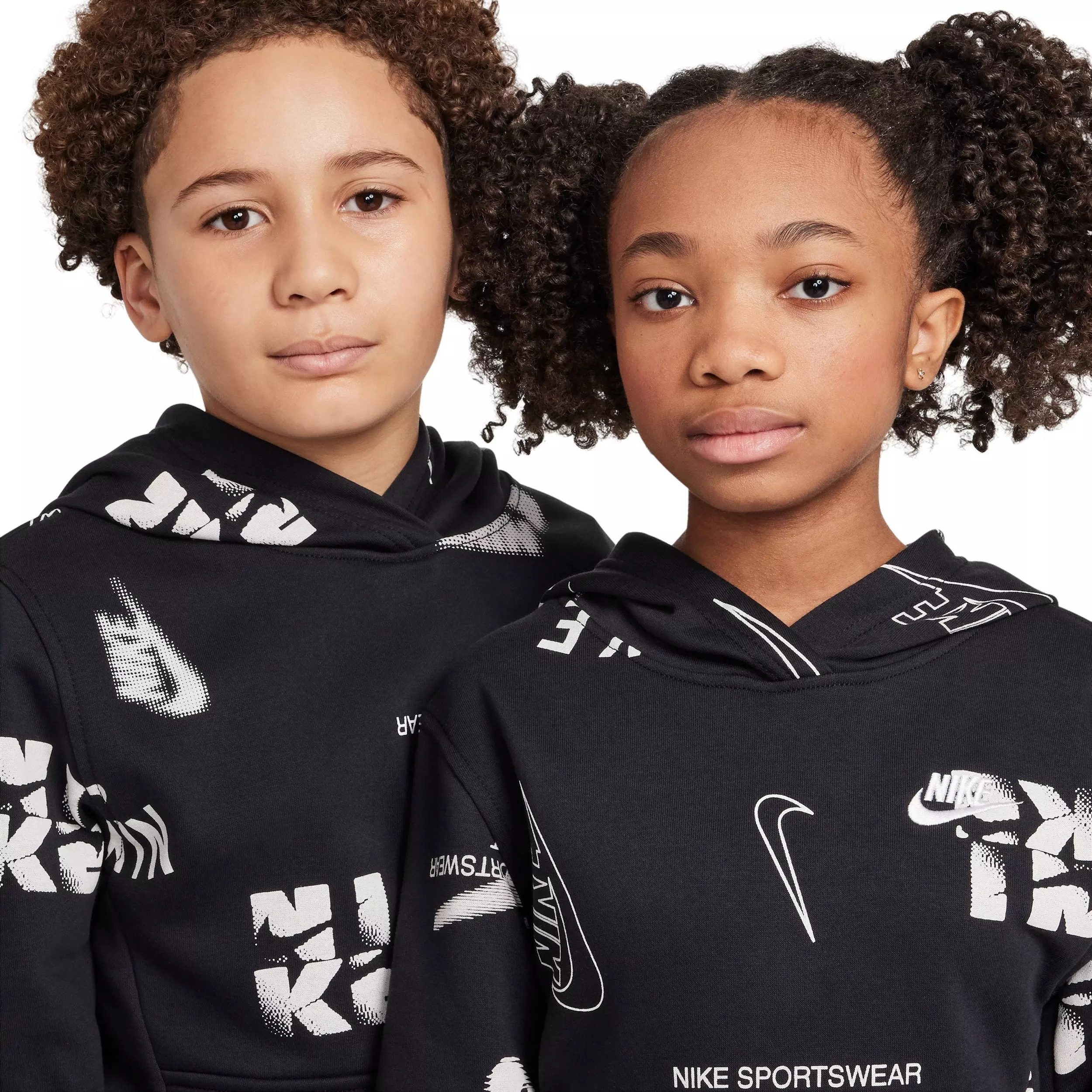Nike Big Kids' Sportswear Club French Terry Hoodie - Black/White - BLACK/WHITE