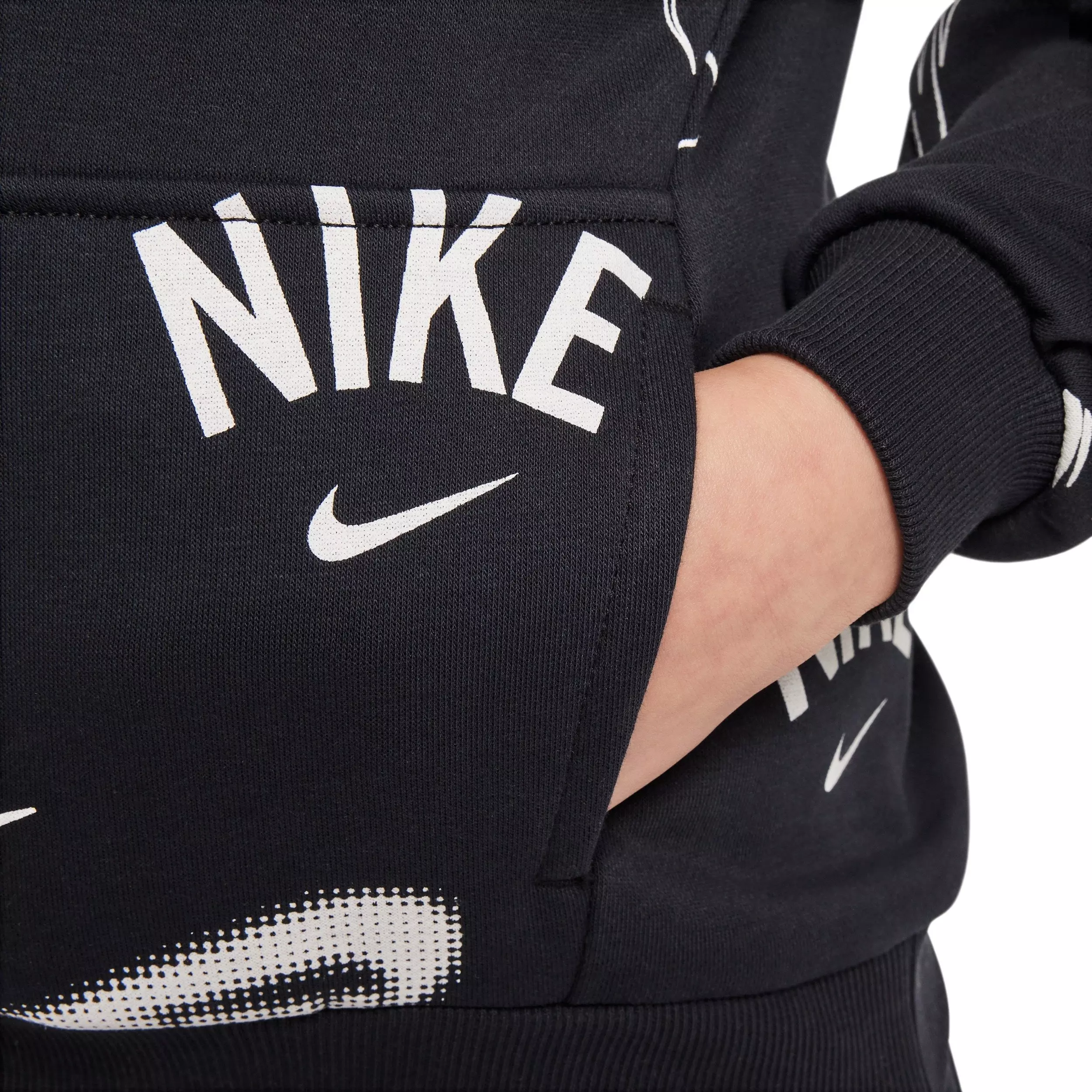 Nike Big Kids' Sportswear Club French Terry Hoodie - Black/White - BLACK/WHITE