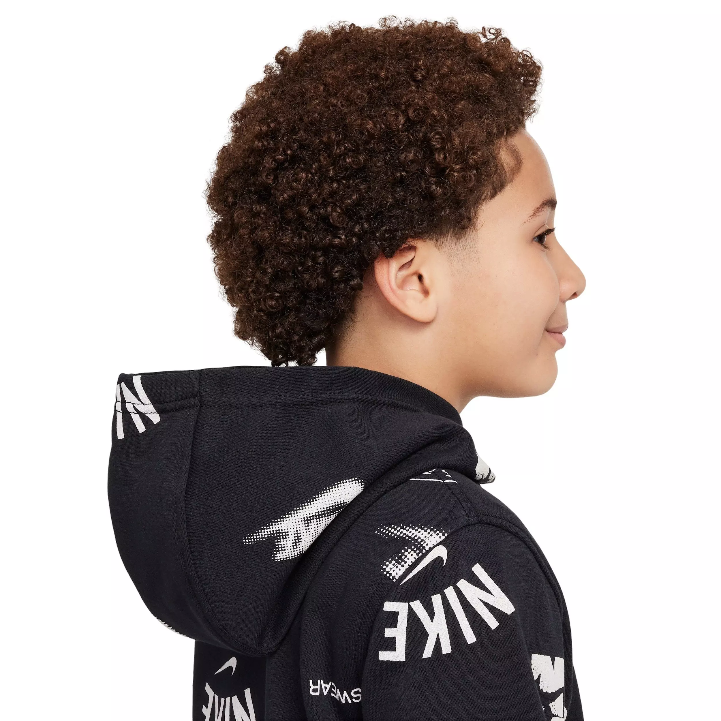 Nike Big Kids' Sportswear Club French Terry Hoodie - Black/White - BLACK/WHITE