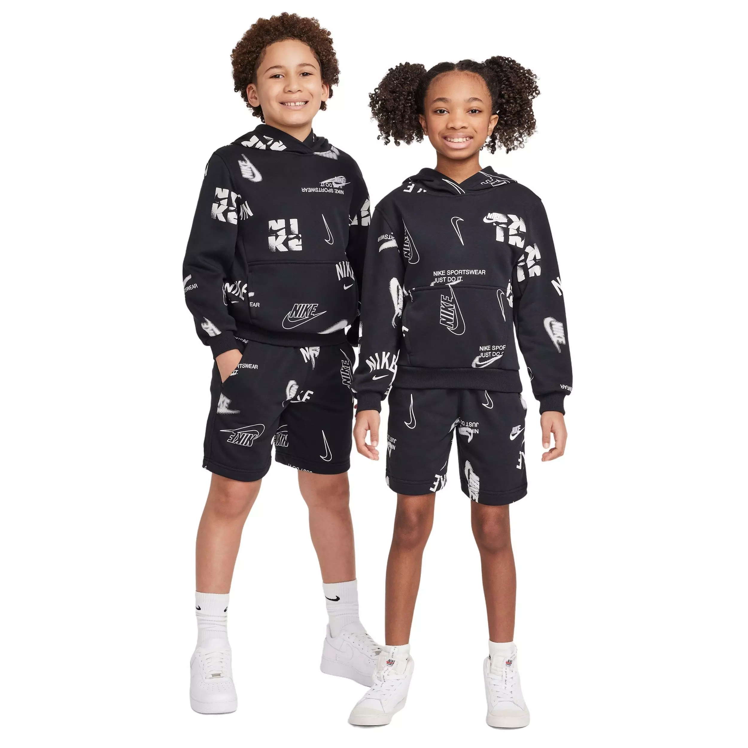 Nike Big Kids' Sportswear Club French Terry Hoodie - Black/White - BLACK/WHITE