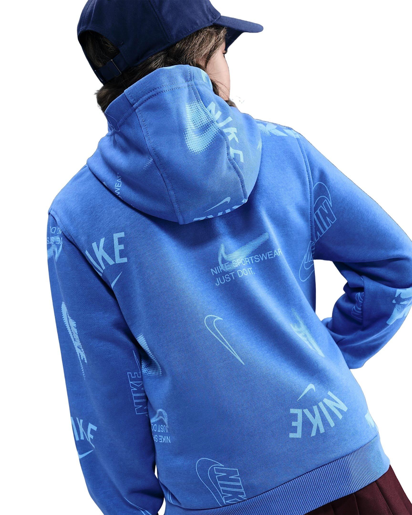 Nike Big Kids' Sportswear Club French Terry Hoodie - Blue/White - BLUE/WHITE