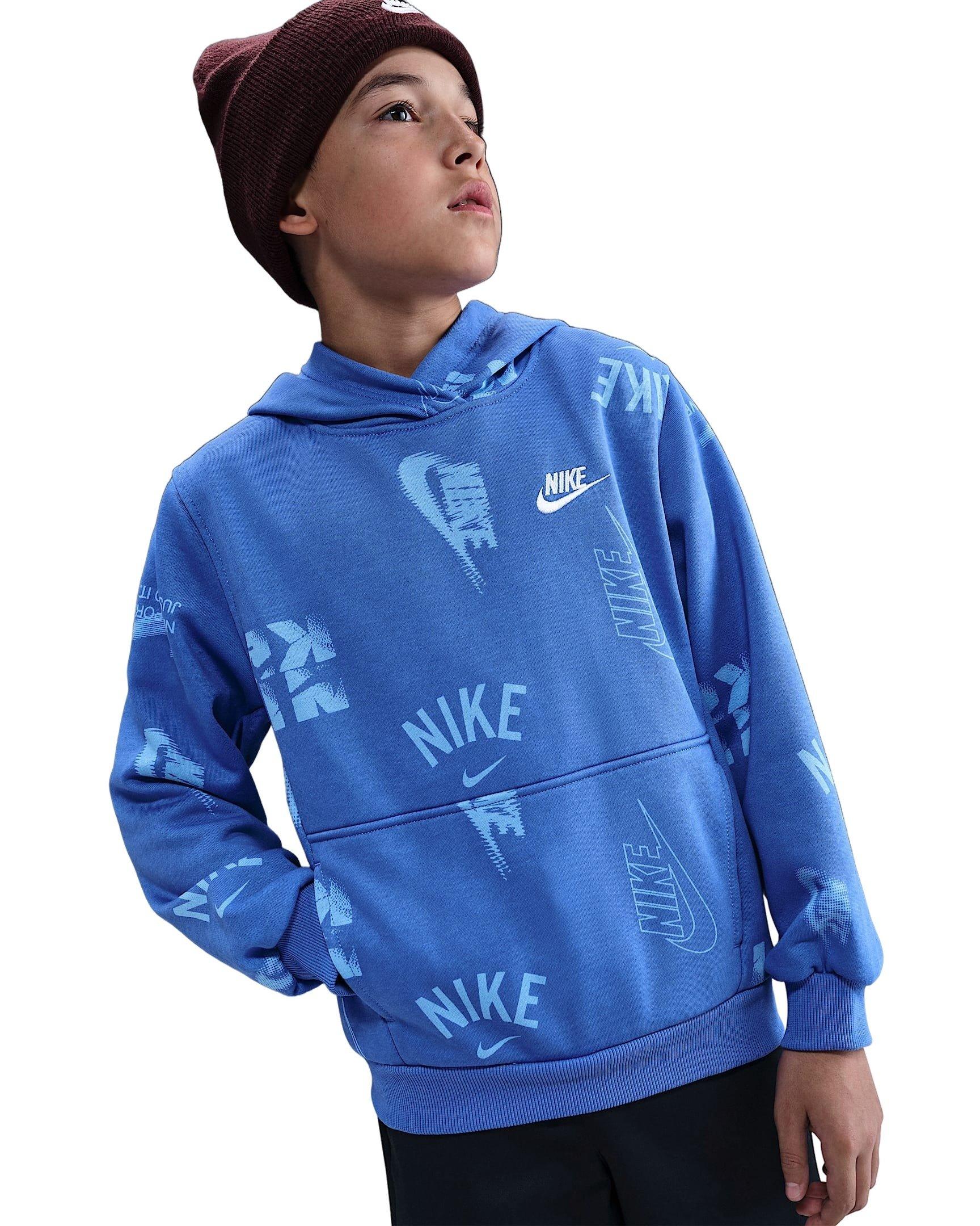 Nike Big Kids' Sportswear Club French Terry Hoodie - Blue/White - BLUE/WHITE