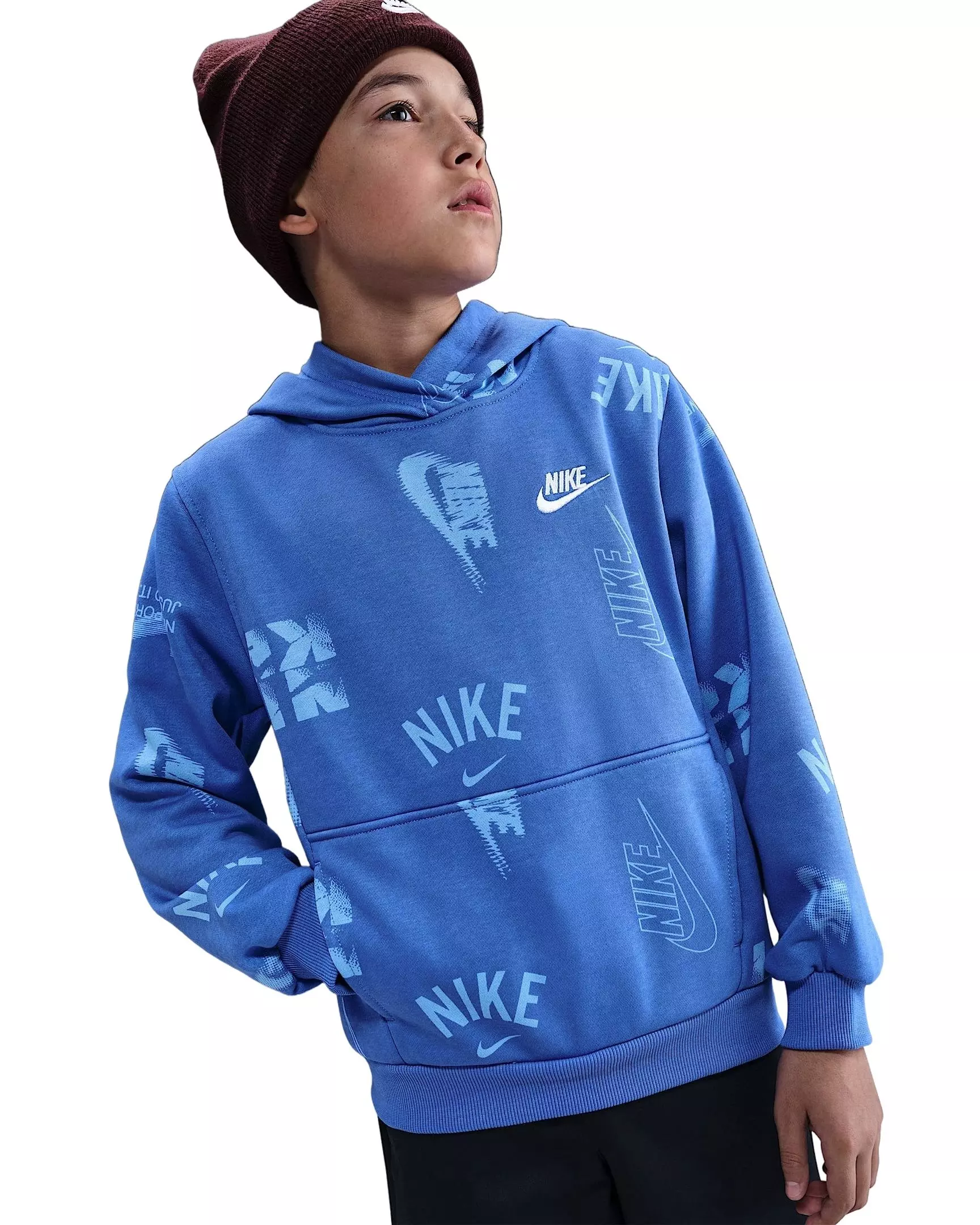 Nike Big Kids' Sportswear Club French Terry Hoodie - Blue/White - BLUE/WHITE