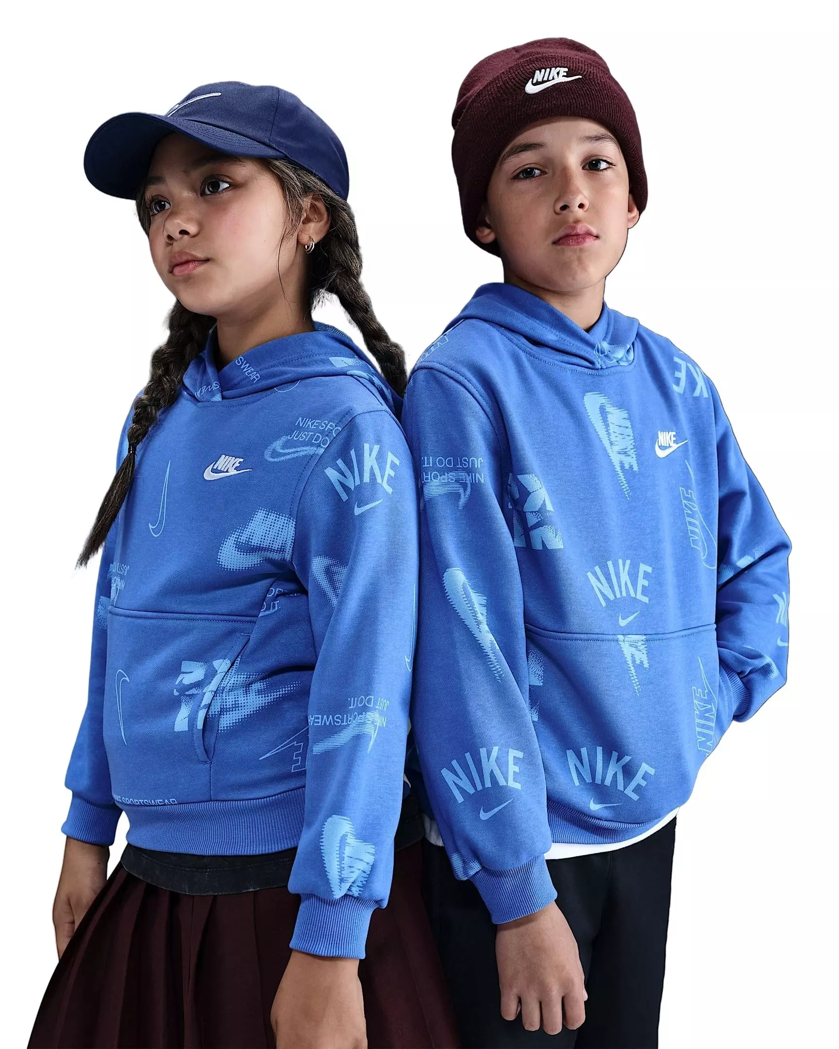 Nike Big Kids' Sportswear Club French Terry Hoodie - Blue/White - BLUE/WHITE