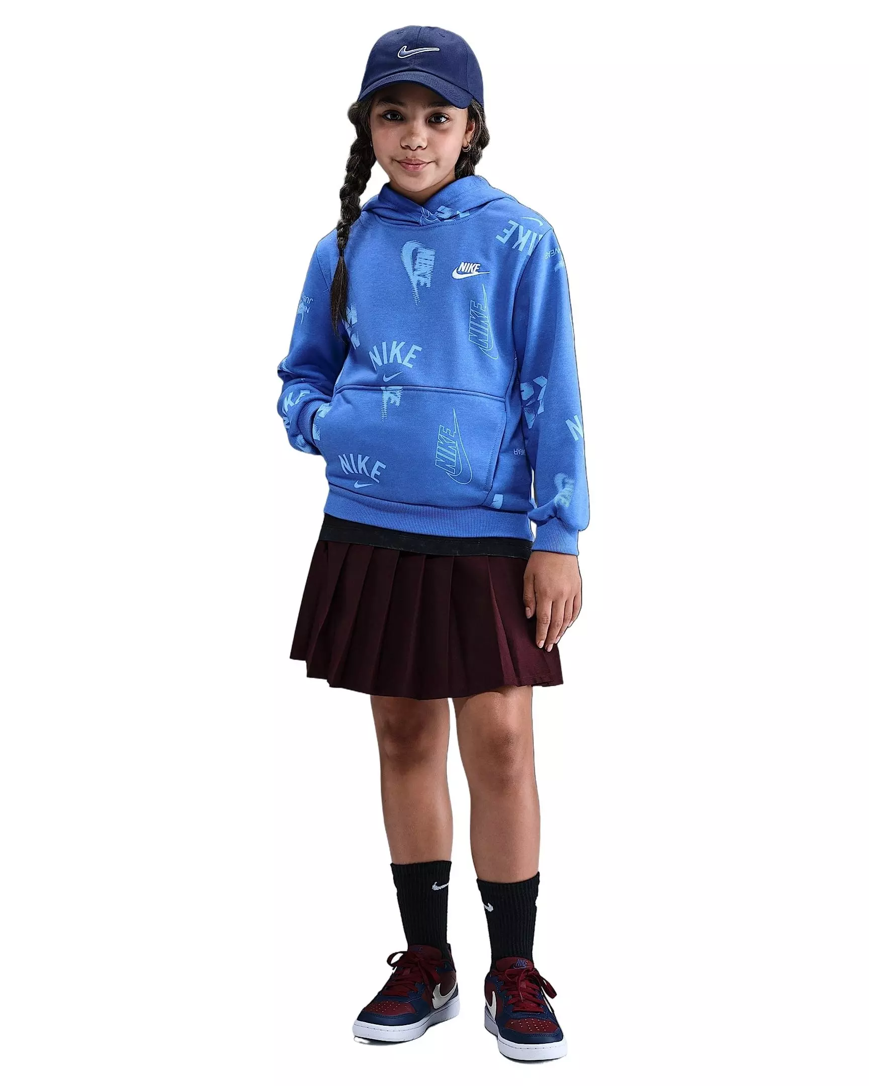 Nike Big Kids' Sportswear Club French Terry Hoodie - Blue/White - BLUE/WHITE
