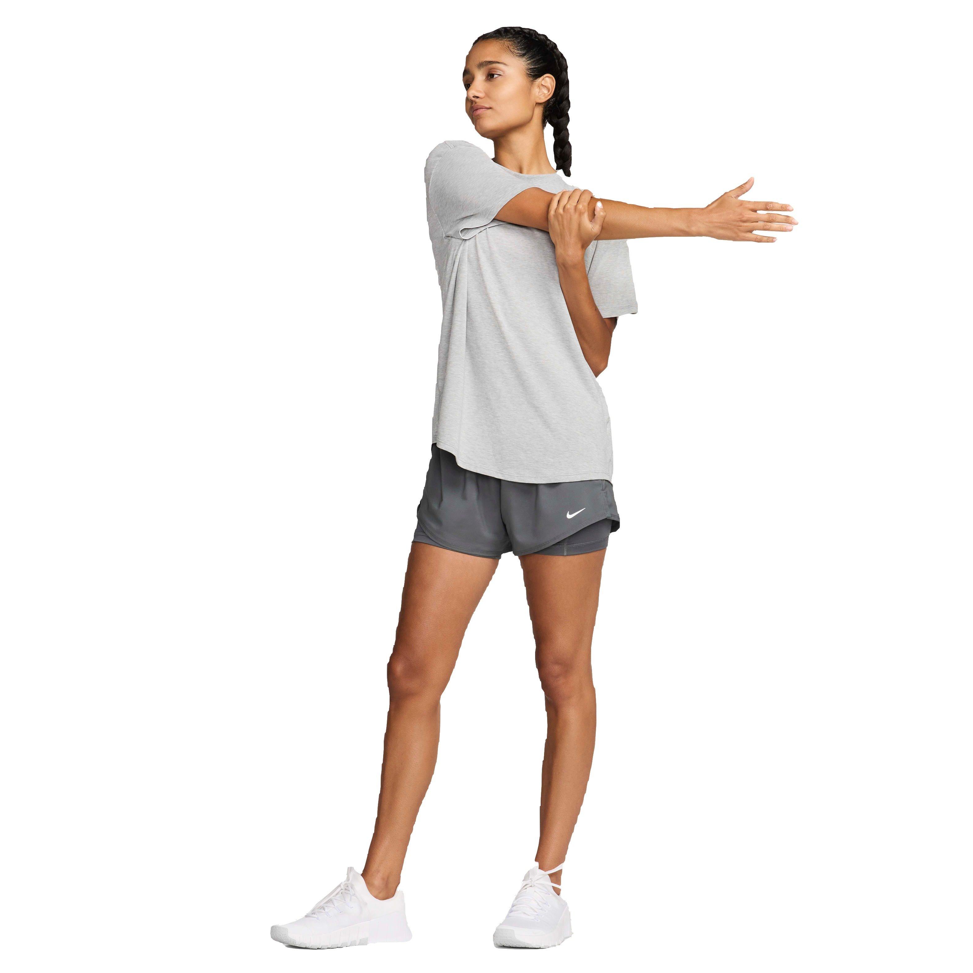 Nike Women's One Relaxed Dri-FIT Short-Sleeve Top -Smoke Grey - SMOKE GREY Thumbnail View 4