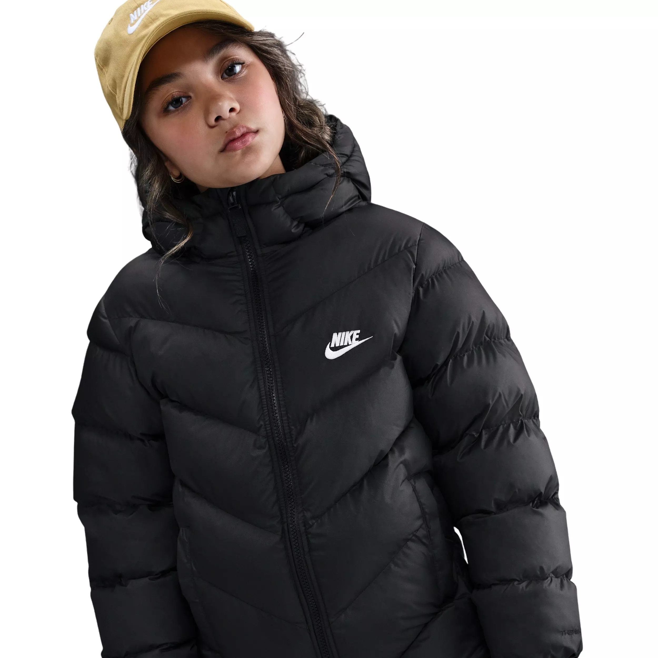 Nike Big Kids' Sportswear All Day Play Therma-FIT Loose-Fit Mid-Length Puffer Jacket - Black - BLACK